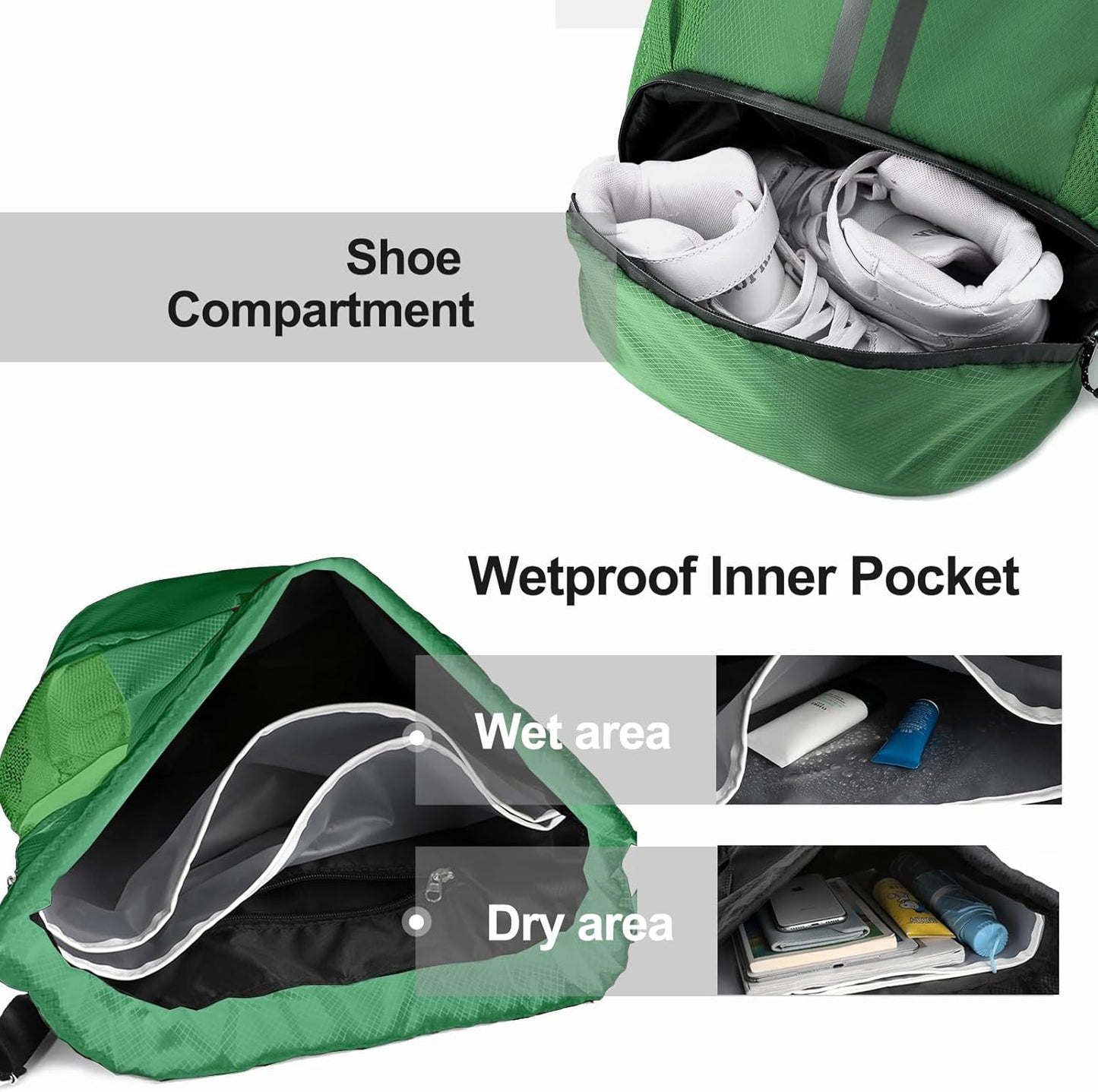 Hoedia Sports Drawstring Backpack - String Swim Gym Bag with Shoes Compartment and Wet Proof Pocket for Women/Men