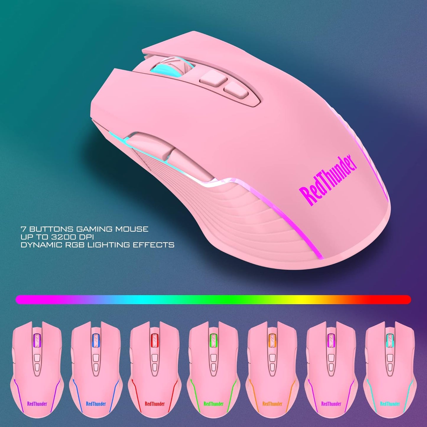 RedThunder K10 Wireless Gaming Keyboard and Mouse Combo, LED Backlit Rechargeable 3800mAh Battery, Mechanical Feel Anti-ghosting Keyboard + 7D 3200DPI Mice for PC Gamer (Black)