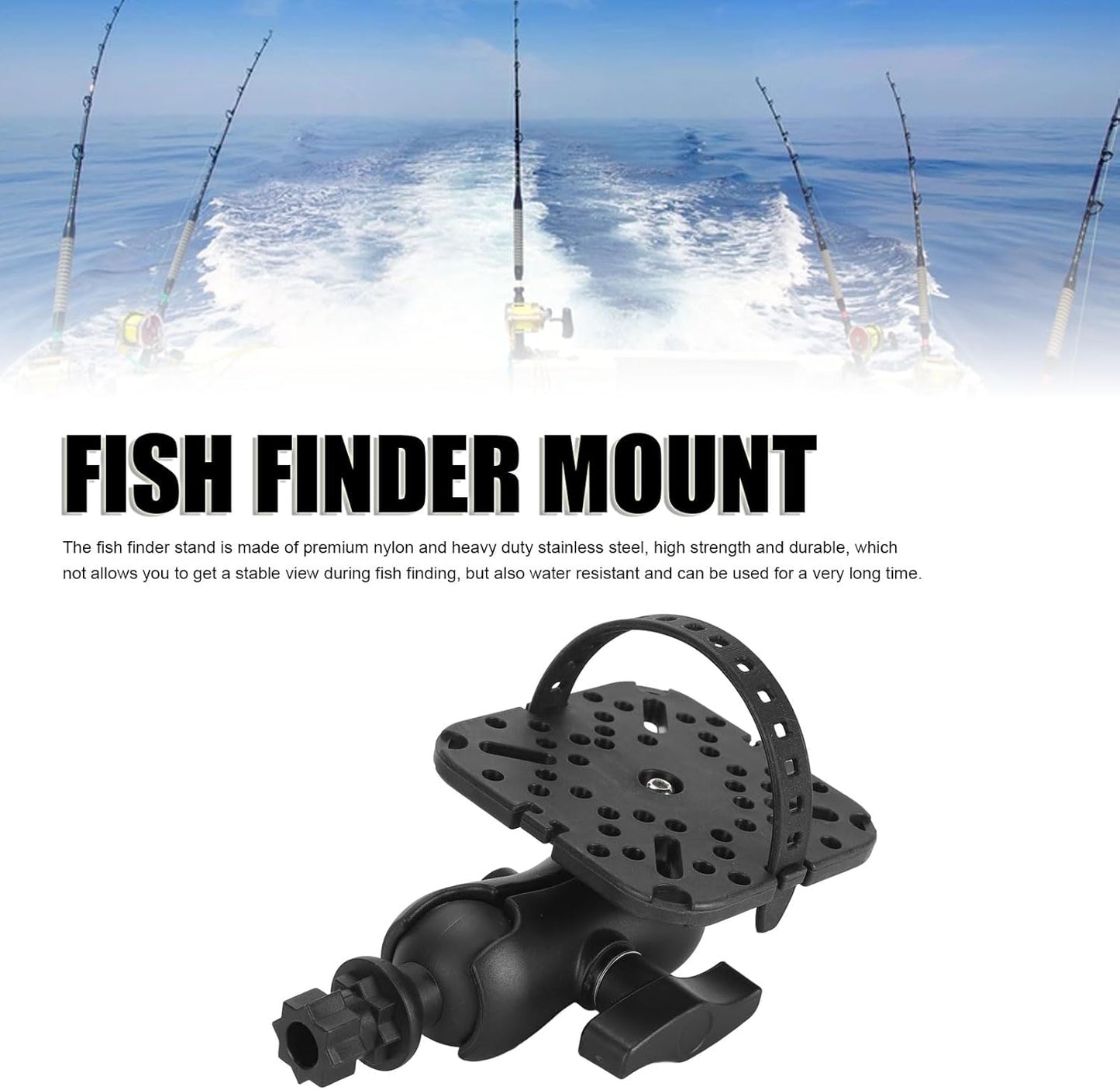 Fish Finder Mount Base, 360° Rotation Ball Mount Fish Finder Bracket Universal Marine Electronic Fish Finder Mount Accessories for Marine Boat Kayak, for