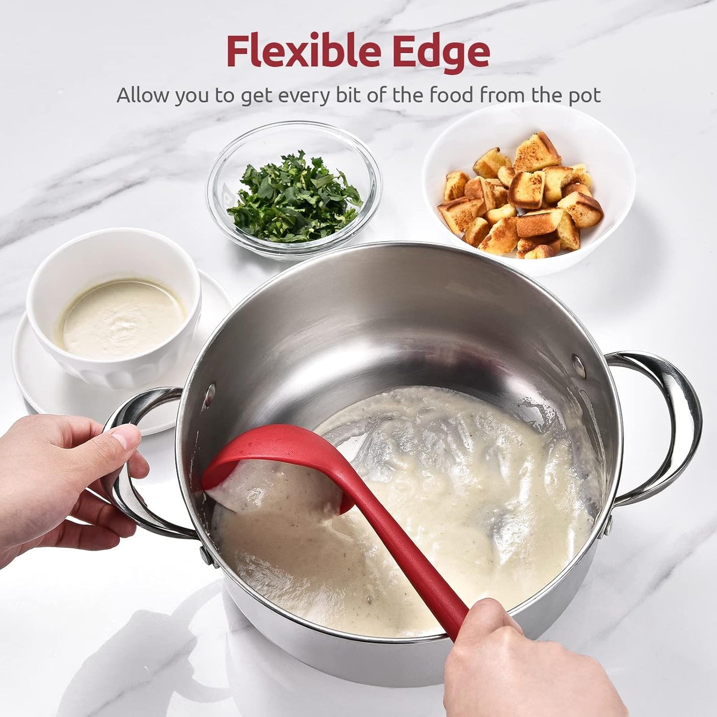 13 inch Silicone Soup Ladle: U-Taste 600ºF Heat Resistant 4 oz Large Non-Stick Seamless Rubber Kitchen Deep Serving Spoon with Non-Slip Solid Long Handle for Cooking Sauce/Stews/Gravies/Chili(Purple)