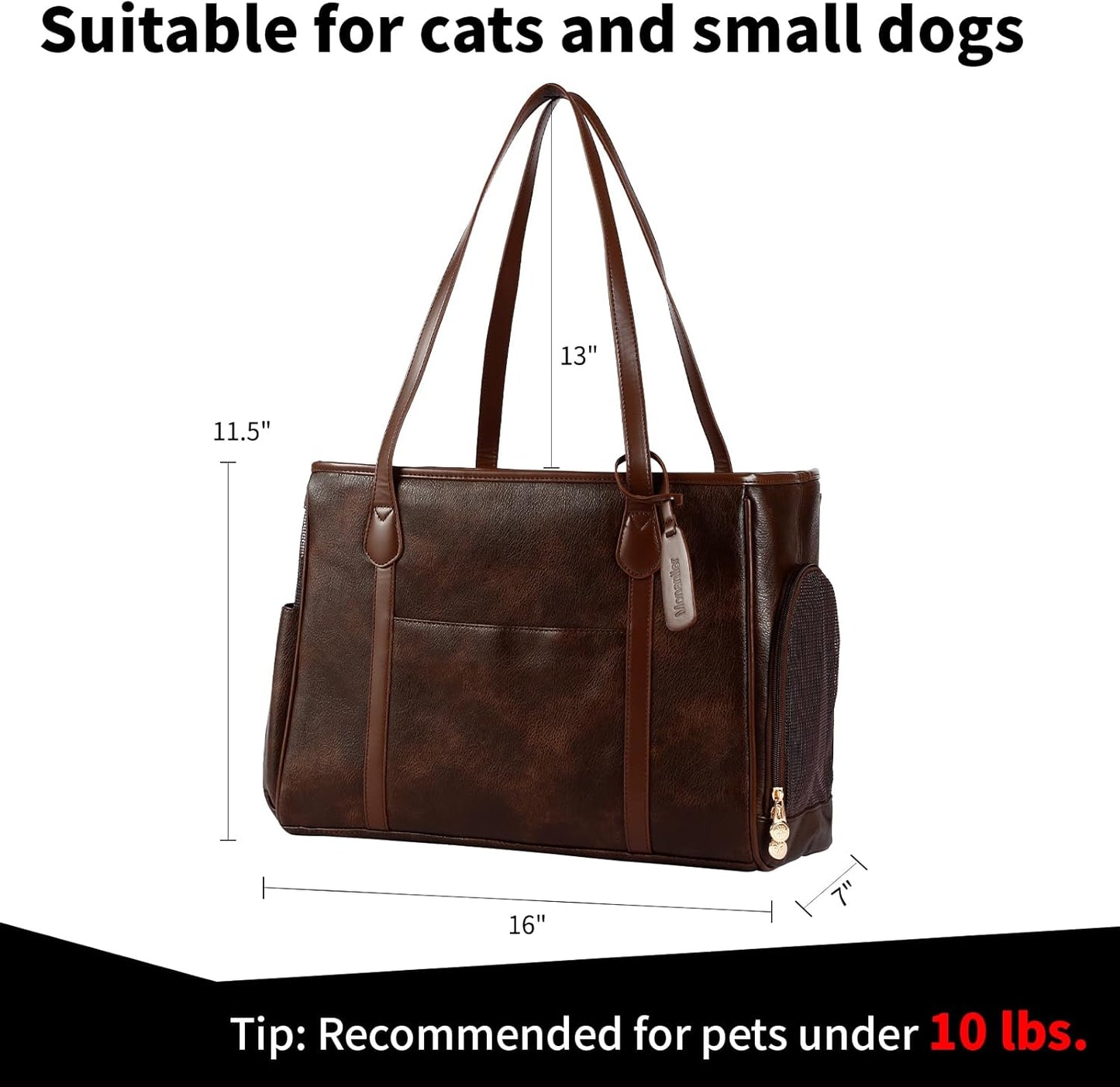 Monanller Stylish Dog Purse Carrier, Leather Pet Carrier Bag for Small Dogs Cats Puppy, Airline Approved Soft-Sided Carrier Beige