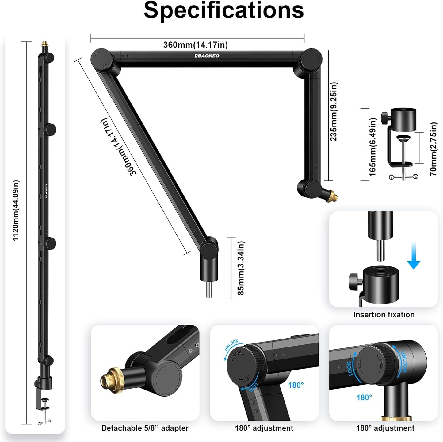 Microphone Arm,Aokeo AK-35 Microphone Desk Stand-Microphone Suspension Boom Scissor Arm Stand For Blue Yeti,Blue Snowball iCE,QuadCast,Elgato