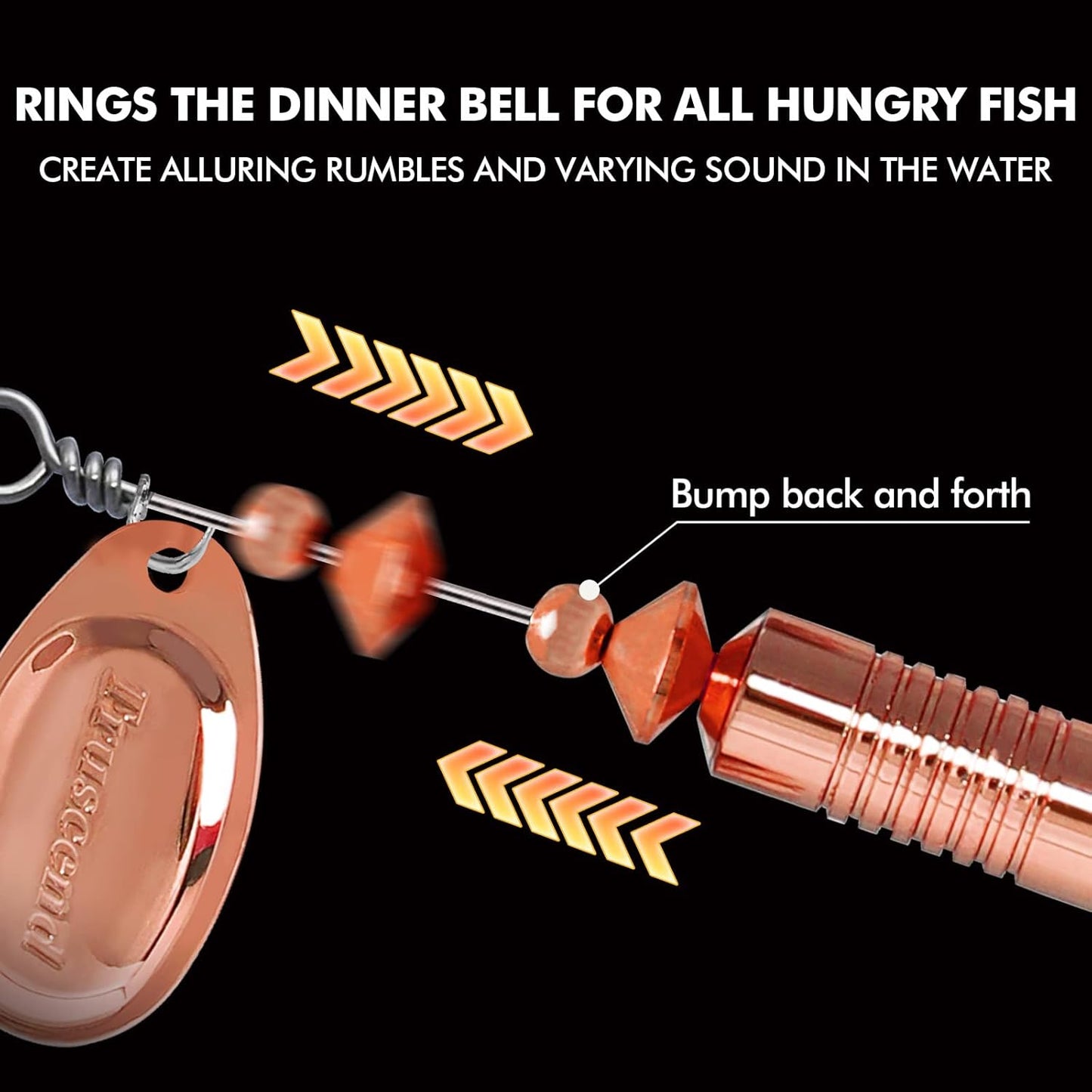 TRUSCEND Fishing Spinners with Unique Double Spoons, Nano-Plated Rooster Tail Fishing Lures with Copper Body & Blade, Great Action Blade Bait for Bass Trout Walleye, Freshwater Ice Fishing Jigs