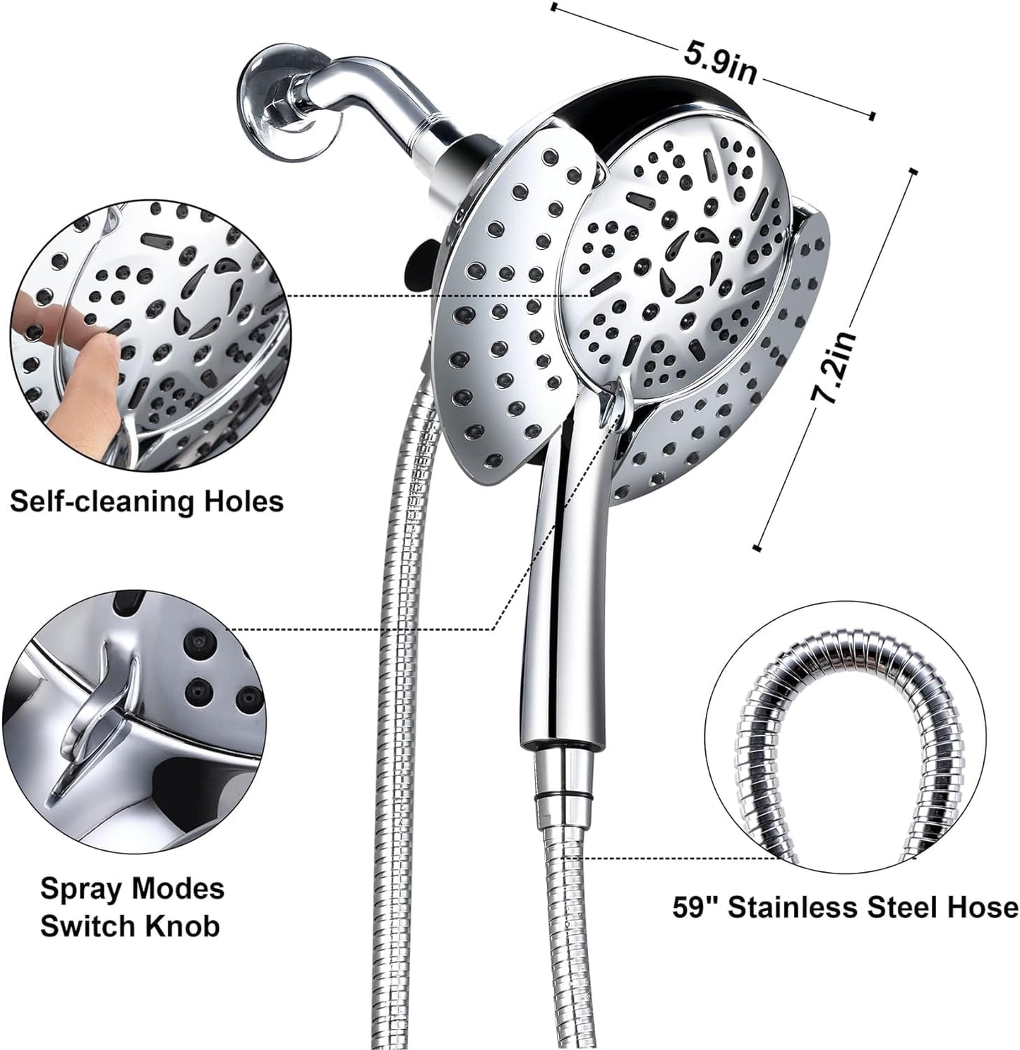 GRICH Shower Heads with Hand Held Spray: 9 Modes High Pressure Shower Head & Rain Shower Head, 2 in 1 Anti-Leak Shower Head with Hose, Height/Angle Adjustable, cUPC Certification Approved