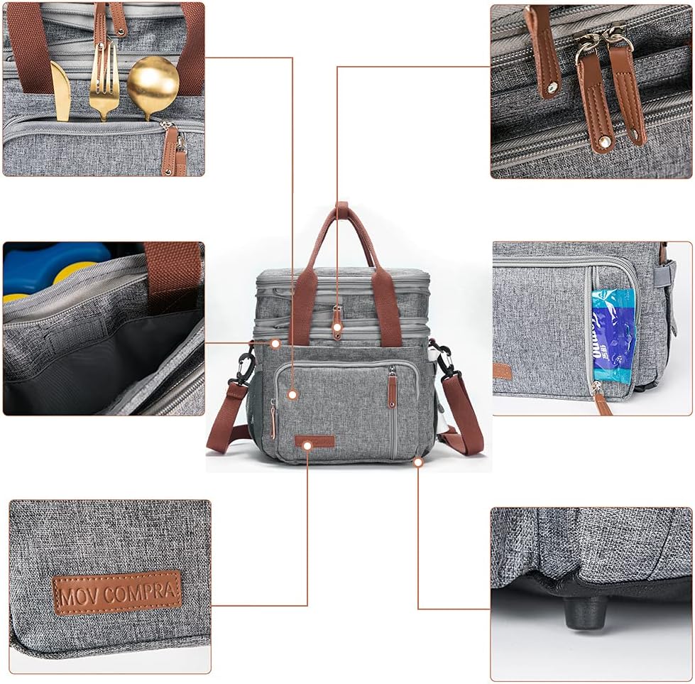 Lunch Bag Women Insulated Lunch Box for Work, Purple Expandable Large Lunch Bags, Leakproof Double Deck Lunch Box Cooler Bag(Purple)