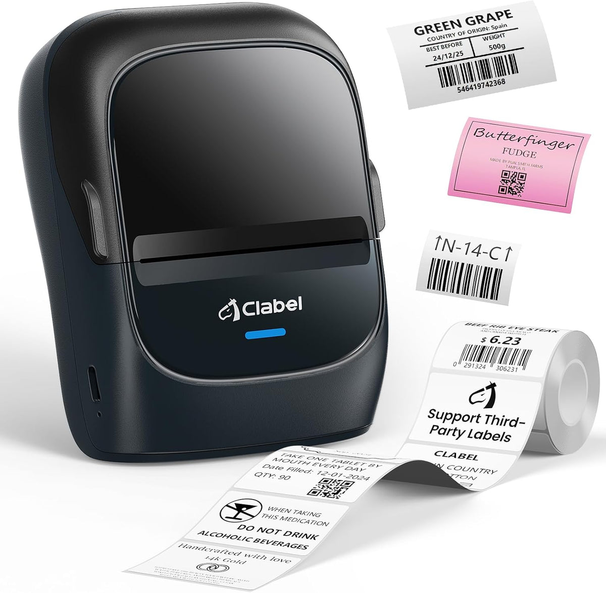 Bluetooth Thermal Label Maker Printer, Portable Mini Sticker and Barcode Printer with Included Label Roll for Home and Office - PuriLite