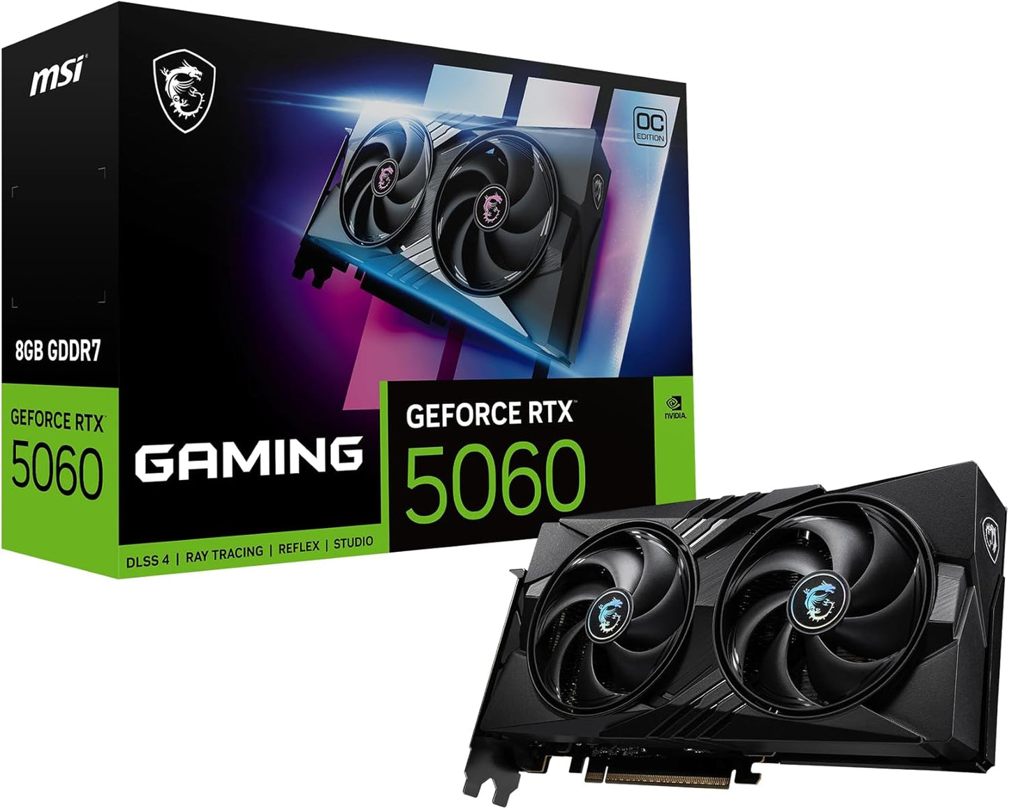 MSI Gaming RTX 5060 8G Gaming OC Graphics Card (8GB GDDR7,TBA-bit, Extreme Performance: 2550 MHz, DisplayPort x3 2.1a, HDMI 2.1b, NVIDIA Blackwell Architecture)