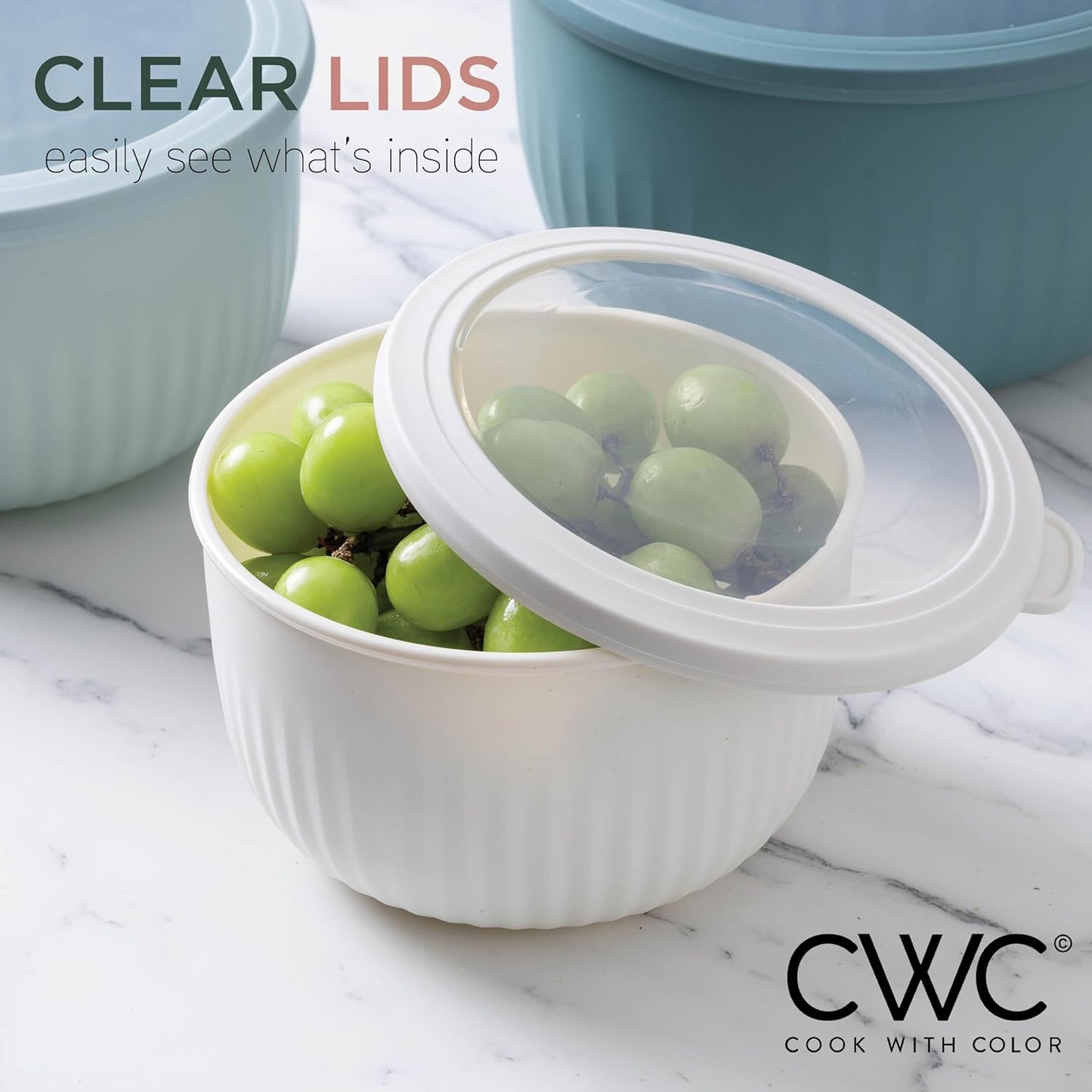 COOK WITH COLOR Prep Bowls with Lids- 8 Piece Nesting Plastic Small Mixing Bowl Set with Lids (Teal Ombre)