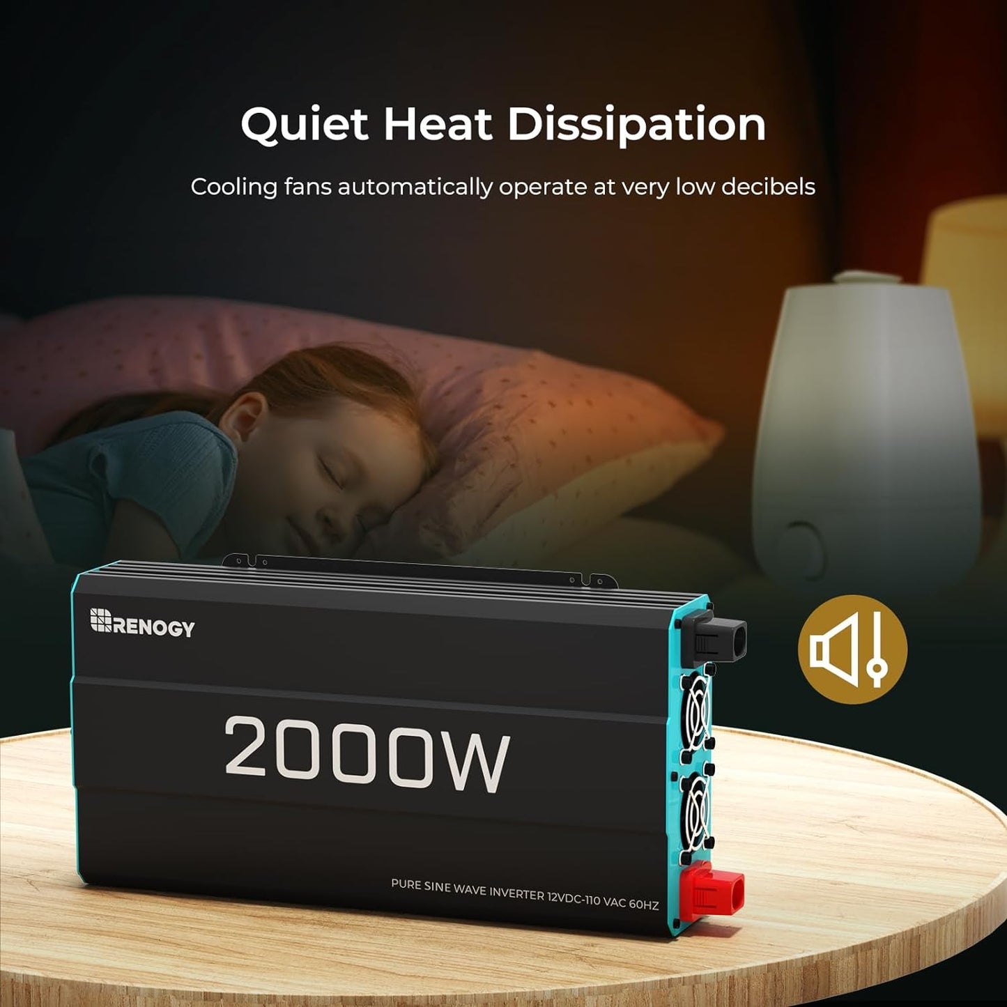 Renogy Pure Sine Wave Inverter 1000w Power Inverter DC 12v to AC 110v, Solar Inverter 12v to 110v Converter with 5V/2.1A USB Port, 2 AC Ports, Remote Controller