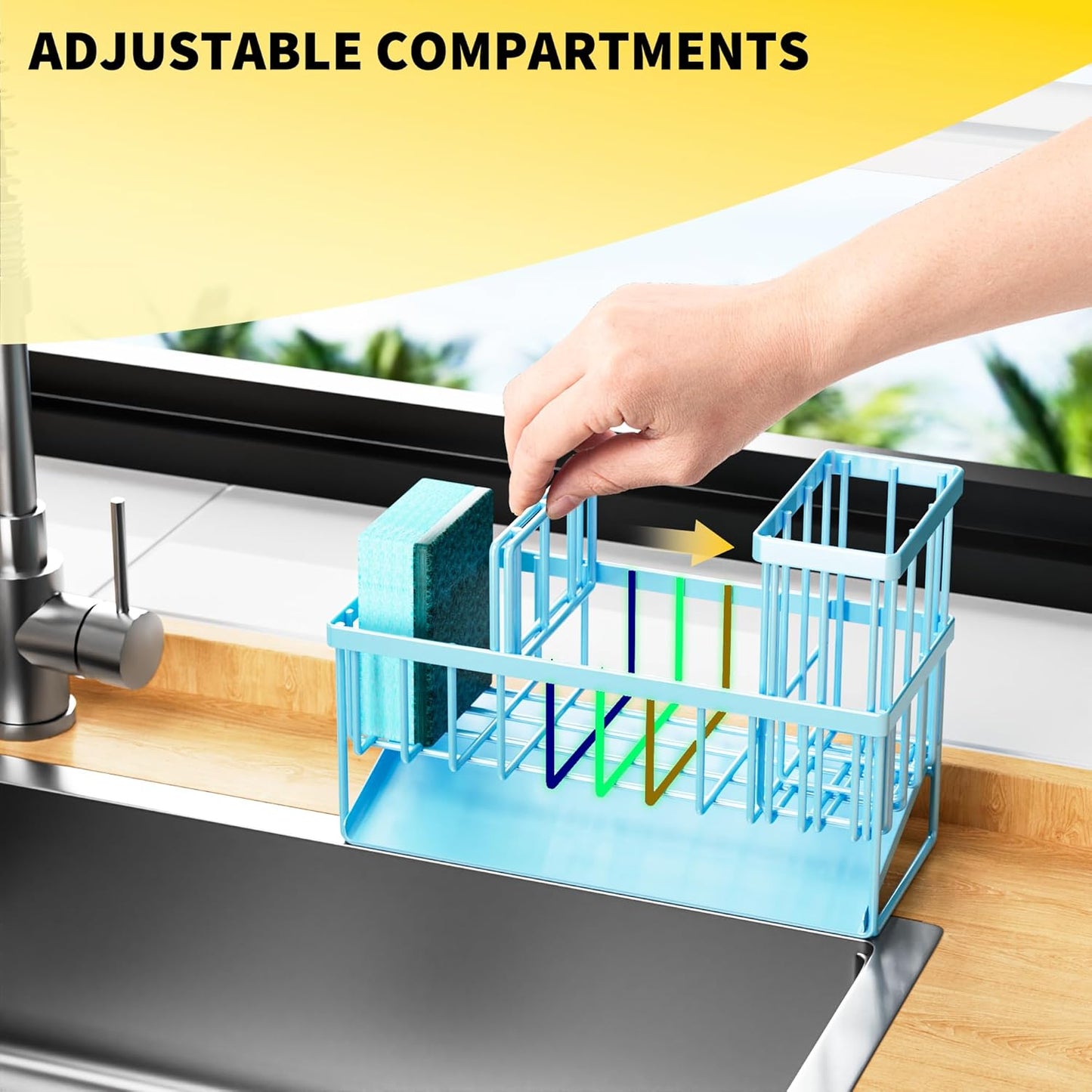 Cisily Kitchen Sink Caddy Organzier with High Brush Holder, Sponge Holder for Sink, 304 Rustproof Stainless, Kitchen Countertop Soap Dispenser Organizer, Kitchen Decor and Accessories (Black)