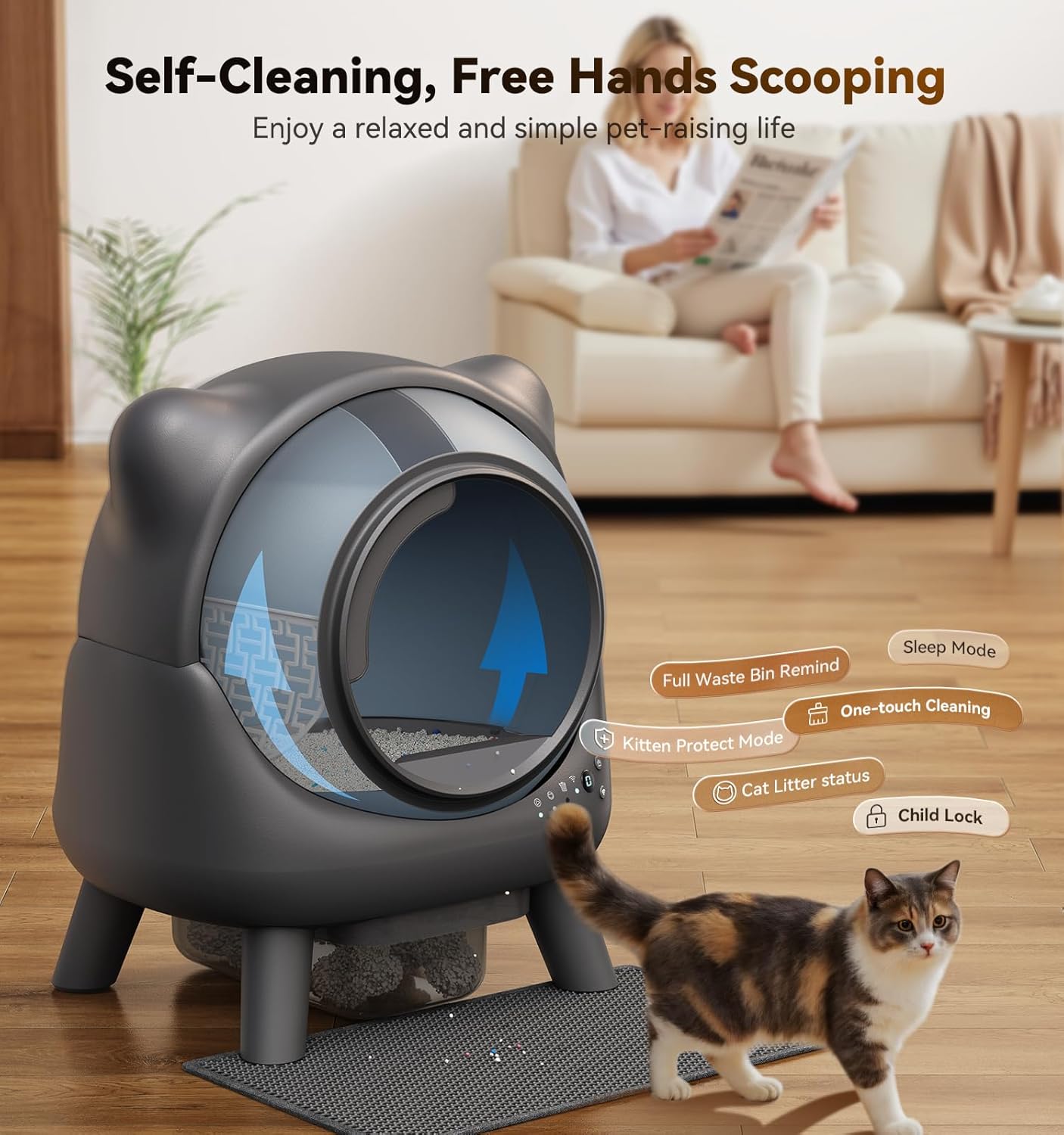 Self Cleaning Litter Box,Automatic Cat Litter Box for Multi Cats,FEELNEEDY Odor Control,litiere Pour Chat autonettoyant, Extra Large, APP Control,Safety Sensors, with 1 Trash Bag and Litter Mat