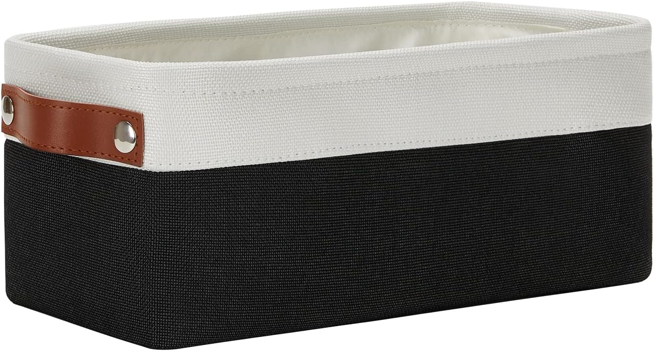 DULLEMELO Storage Baskets for Shelves, Fabric Collapsible Rectangular Storage Bins for Shelves, Closets, Nursery, Home, Office, Empty Gift Baskets (White&Teal)