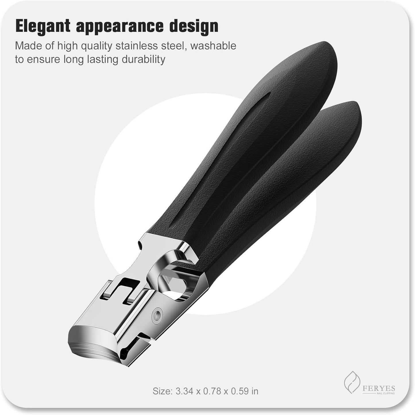 FERYES Nail Clippers for Thick Nails with Catcher, Soft Grip Rubber Handle Fingernail Clippers for Effortless Nail Care, Precision & Powerful Thick Nail Cutter for Senior, Men and Women