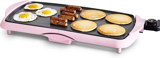 GreenLife Healthy Ceramic Nonstick, Extra Large 20" Electric Griddle for Pancakes Eggs Burgers and More, Stay Cool Handles, Removable Drip Tray, Adjustable Temperature Control, PFAS-Free, Soft Pink