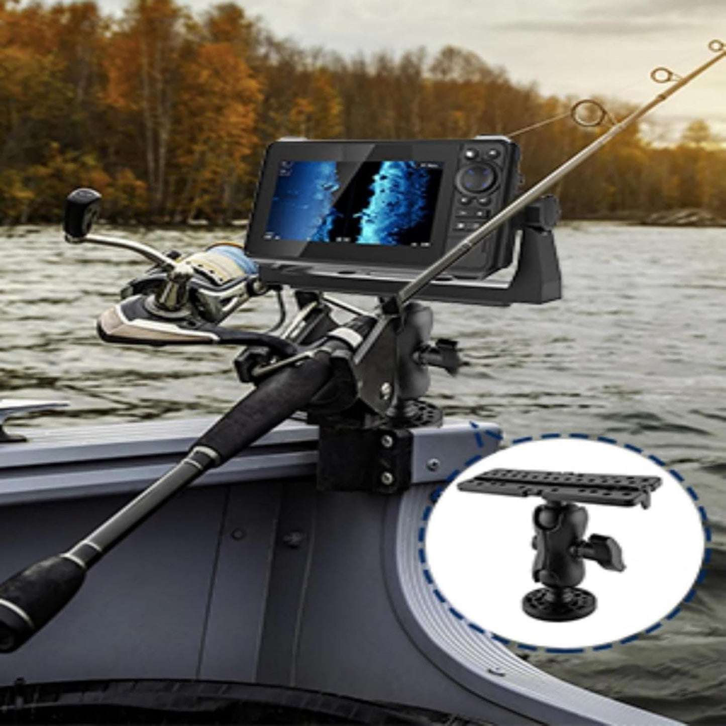 Fish Finder Mounting Base, Adjustable Fish Finder Bracket,Universal Mounting Plate Portable Kayak Accessories Navigation Full Set Fish Finder Mount Base for Boat Canoe Kayak Garmin Livescope Pole