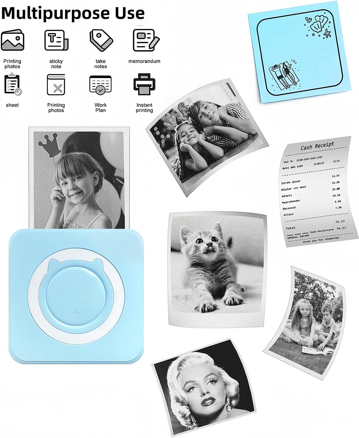 Label Maker - Mini Portable Sticker Printer with 13 Rolls Self-Adhesive Thermal Papers, Labeller Machine for Home Office Study Business Texts Journal, Blue