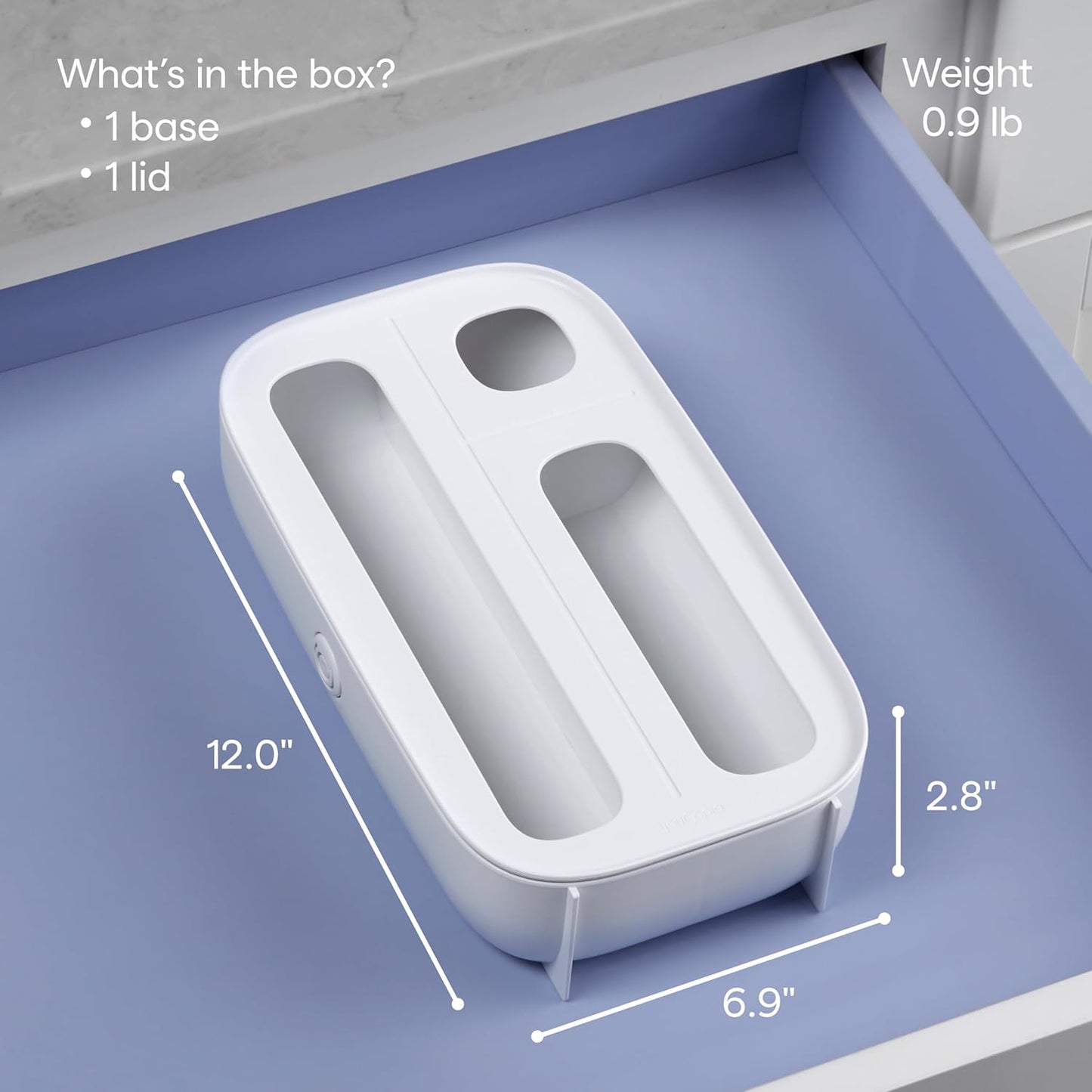 YouCopia StoraBag Drawer Food Bags Dispenser, 3-Slot, Plastic Sandwich Bag Organizer for Kitchen Storage