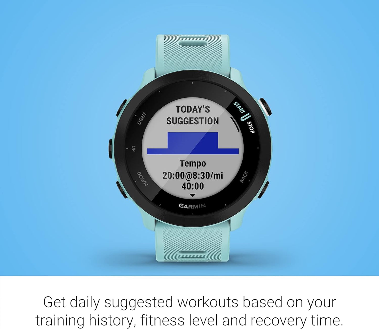 Garmin Forerunner 55, GPS Running Watch with Daily Suggested Workouts, Up to 2 Weeks of Battery Life, White