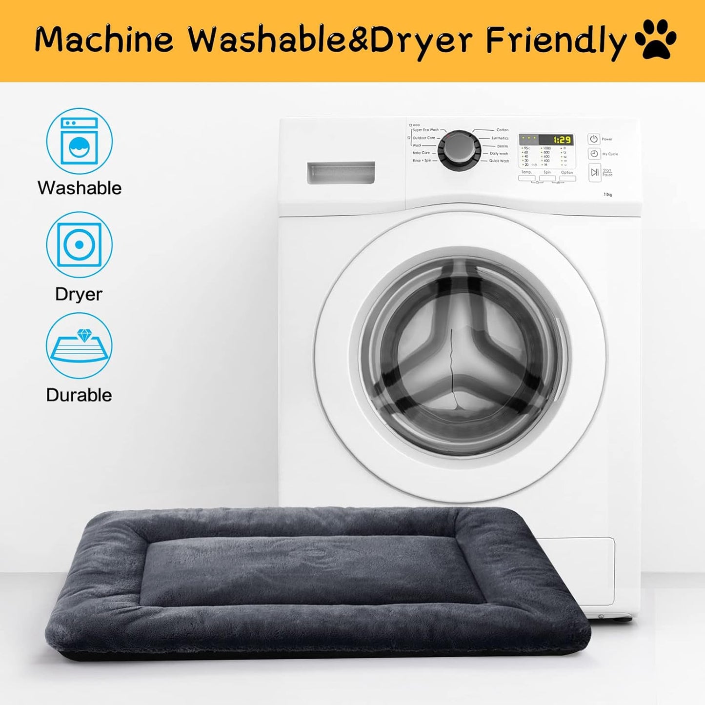 VERZEY Medium/Large Dog Bed Mat Crate Pad, 36" Metal Crates Fit, Ultra-Soft, Machine Washable & Anti-Slip Kennel Mat, Cozy Sleeping Mat for Medium/Large Dogs, Gray, 36L x 23W x 1H Inches