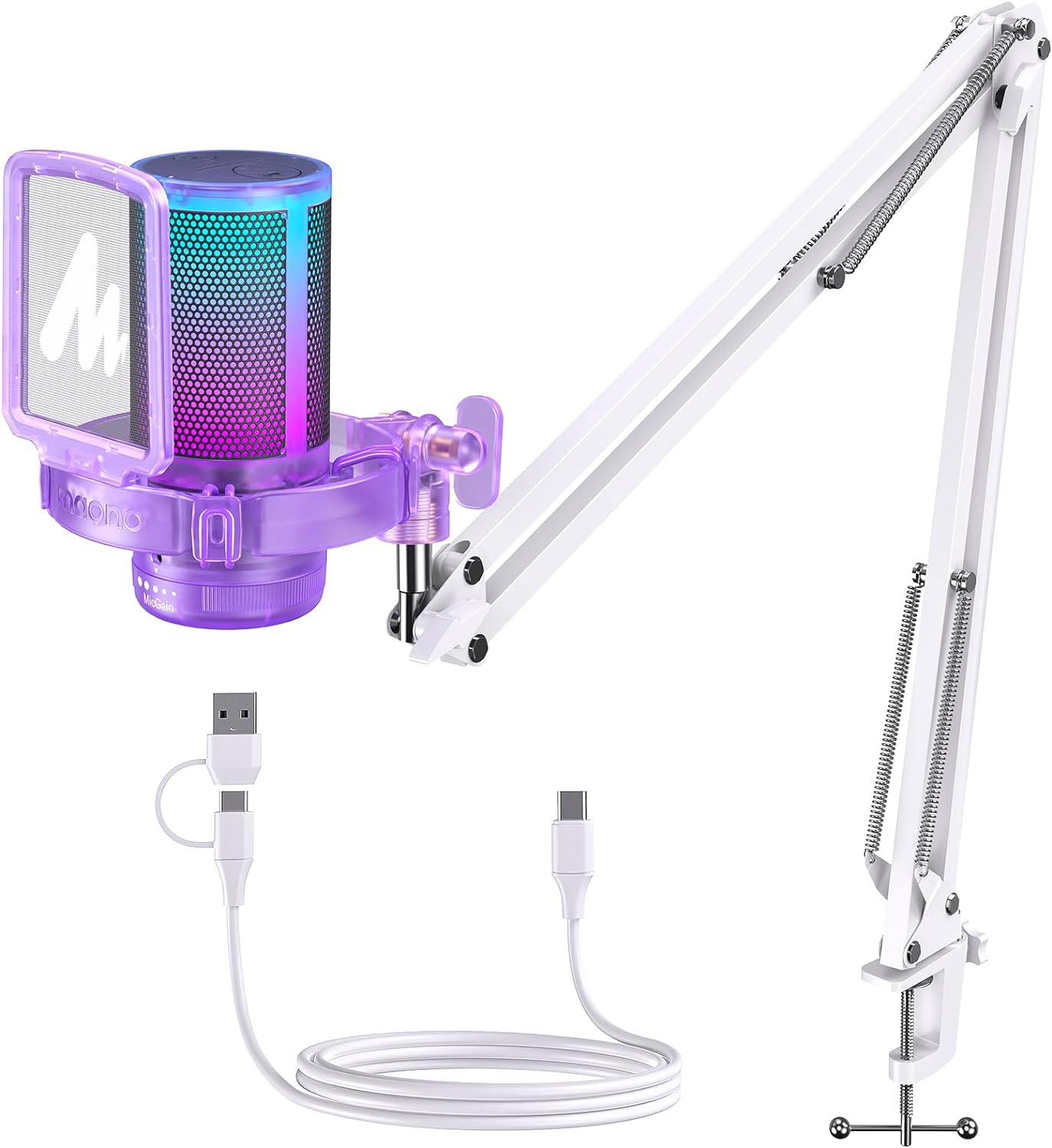 MAONO Gaming USB Microphone, Noise Cancellation Condenser mic with Mute, Gain, Monitoring, Boom Arm for Streaming, Podcast, Vocal, Twitch, YouTube, Discord, PC, Computer, PS4, PS5, Mac, DGM20S