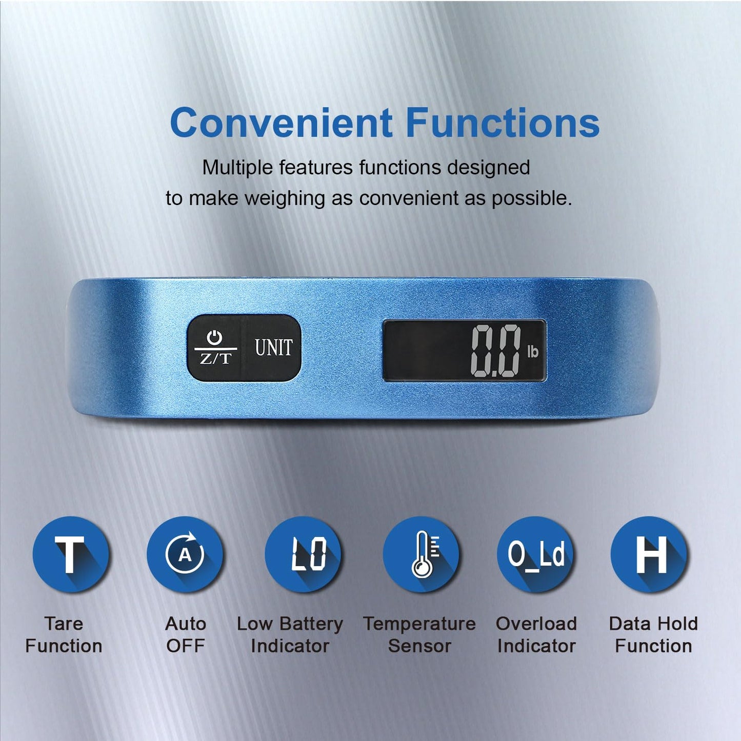 travel inspira Luggage Scale, Portable Digital Hanging Baggage Scale for Travel, Suitcase Weight Scale with Rubber Paint, 110 Pounds, Battery Included - Blue