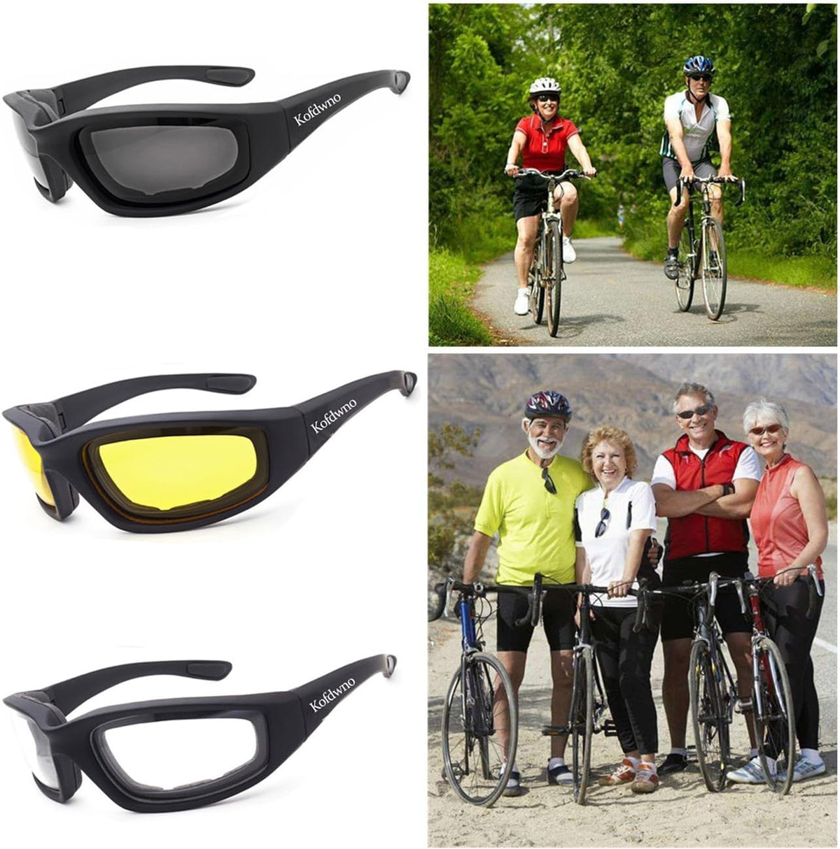 3 Pairs Motorcycle Riding Glasses Foam Padded Eyewear Goggles UV Protection Anti-Wind Dustproof Motorcycle Sunglasses for Outdoor Activities Sports-Clear Yellow Smoke - PuriLite