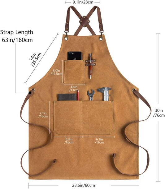 CONTAIL Chef Apron for Men Women,Canvas Aprons with Pockets-Cross Back Kitchen Apron for Cooking Grilling Baking BBQ Barber - PuriLite