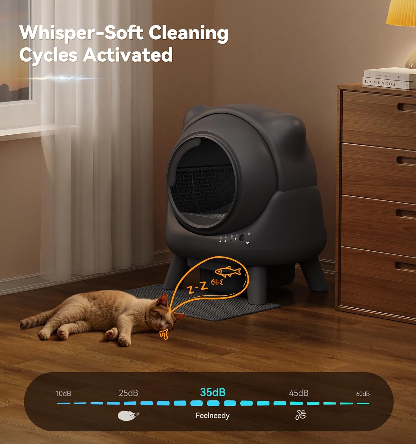 Self Cleaning Litter Box,Automatic Cat Litter Box for Multi Cats,FEELNEEDY Odor Control,litiere Pour Chat autonettoyant, Extra Large, APP Control,Safety Sensors, with 1 Trash Bag and Litter Mat