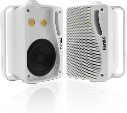 Herdio 3.5 Inch Passive Outdoor Speakers Wired Waterproof, 200W 3 Way Premium Mountable Wall Mount Speakers with Superior Sound, All-Weather Durability, for Patio Marine Boat Garage Indoor(White Pair)