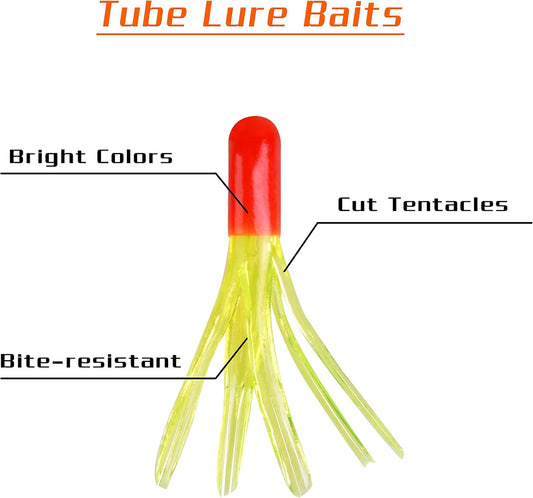 Soft Lures Fishing Jigs Kit, Worm Grub Fishing Lures Jig Head Hooks Kit Grubs Bait Jig Heads Soft Plastic Bait Crappie Jigs Tubes Baits Curved Tail Lure Fishing Lures Kit for Walleye Bass Trout - PuriLite