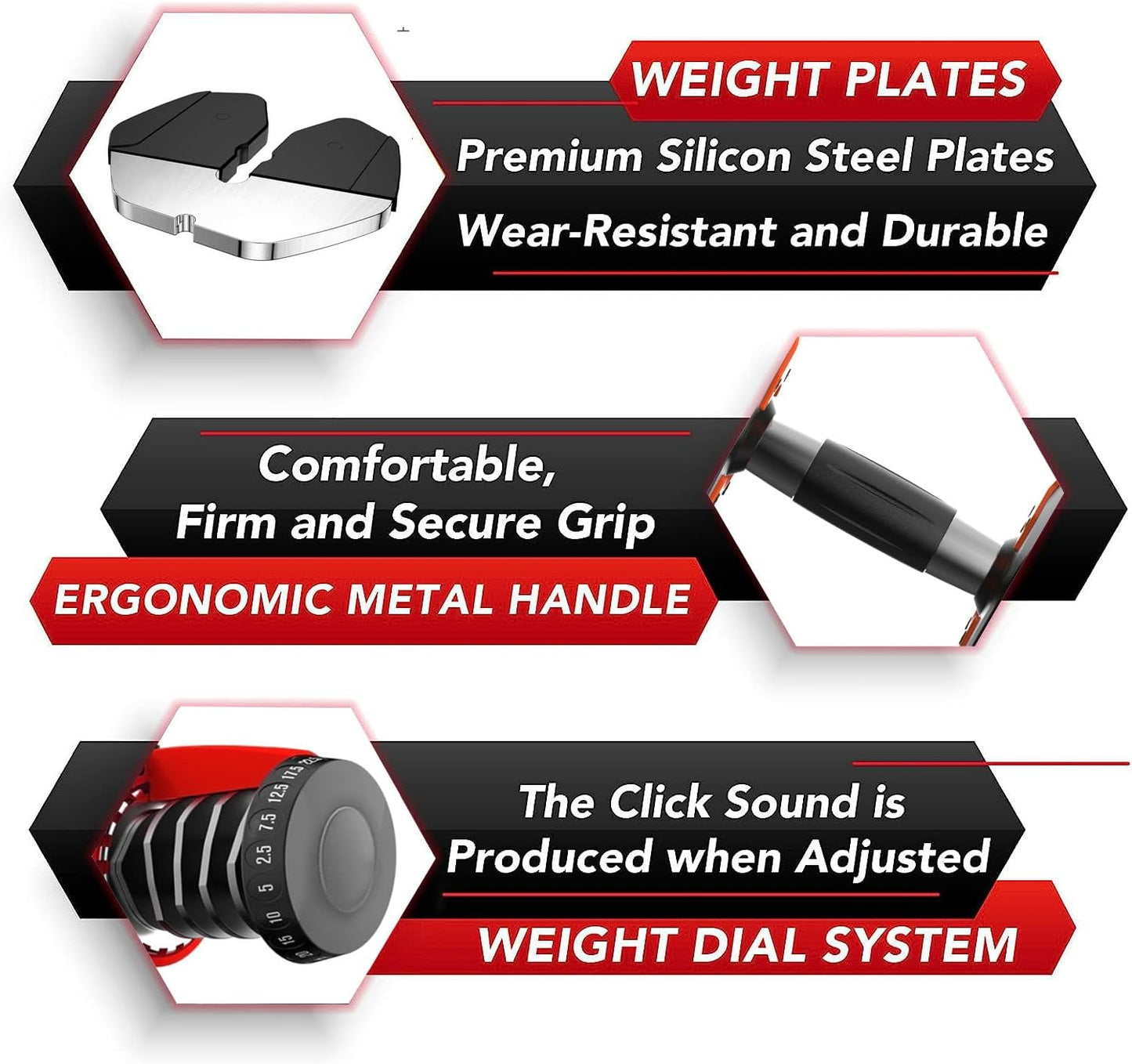 HAKENO 15 in 1 Adjustable Dumbbell 52.5lb with Fast Automatic Adjustable and Weight Plate for Body Workout Home Gym 52.5LB/24KG
