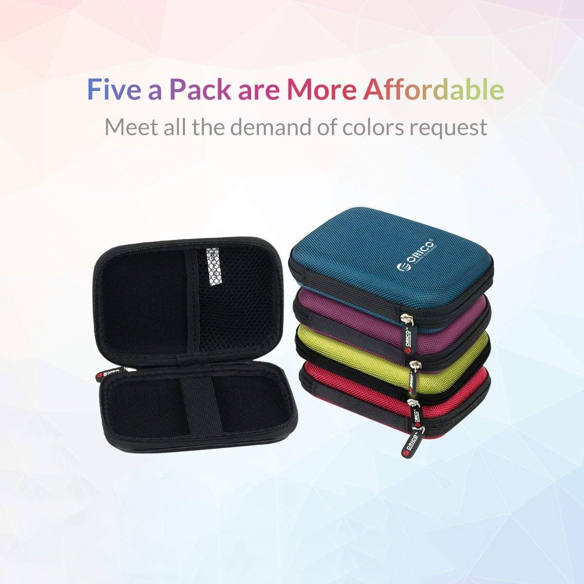 ORICO 5 Pack External Hard Drive Case 2.5 Inch Shockproof Hard Drive Bag Travel Electronics Organizer Carry Case for WD, Toshiba, Seagate, Samsung, Hitachi Hard Drive and Accessories like SD Card, USB Cable, Power Bank, Earphone, Black
