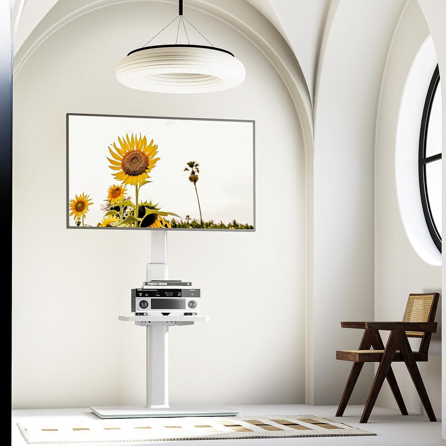 Universal Floor TV Stand with Mount 80 Degree Swivel Height Adjustable and Space Saving Design for Most 27 to 65 inch LCD, LED OLED TVs, Perfect for Corner & Bedroom AX1006TB