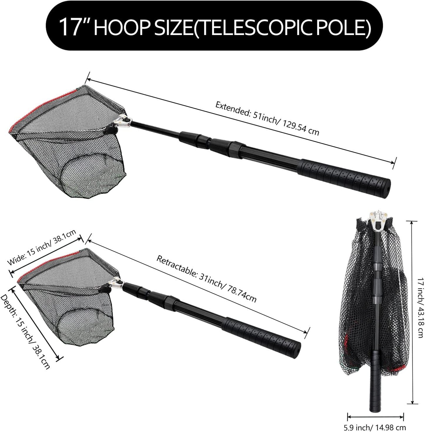 SAN LIKE Fishing Net Telescopic Landing Nets Folding Rubber Fish Net Rubber Coated Landing Net with Adjustable Sturdy Pole Handle for Saltwater Freshwater Bass Trout Fishing Easy Catch & Release