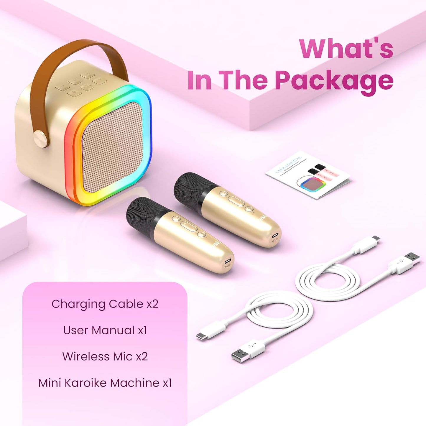 Karaoke Machine for Kids Adults, Portable Bluetooth Mini Karaoke Microphone Singing Speaker Karaoke Player with 2 Wireless Mic Toys for All Smartphones,Birthday, Family,Home Party (Purple)