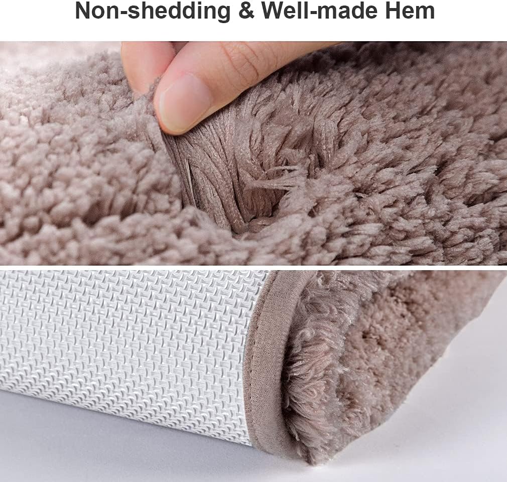 Bathroom Rugs Set 2 Pieces - Bath Rugs Ultra Soft Absorbent Non-Slip Fluffy Thick Microfiber Cozy Bath Mats Set for Tub Shower Bathroom Floors Accessories, 20"x32" & 16"x24" Set of 2 (Beige)