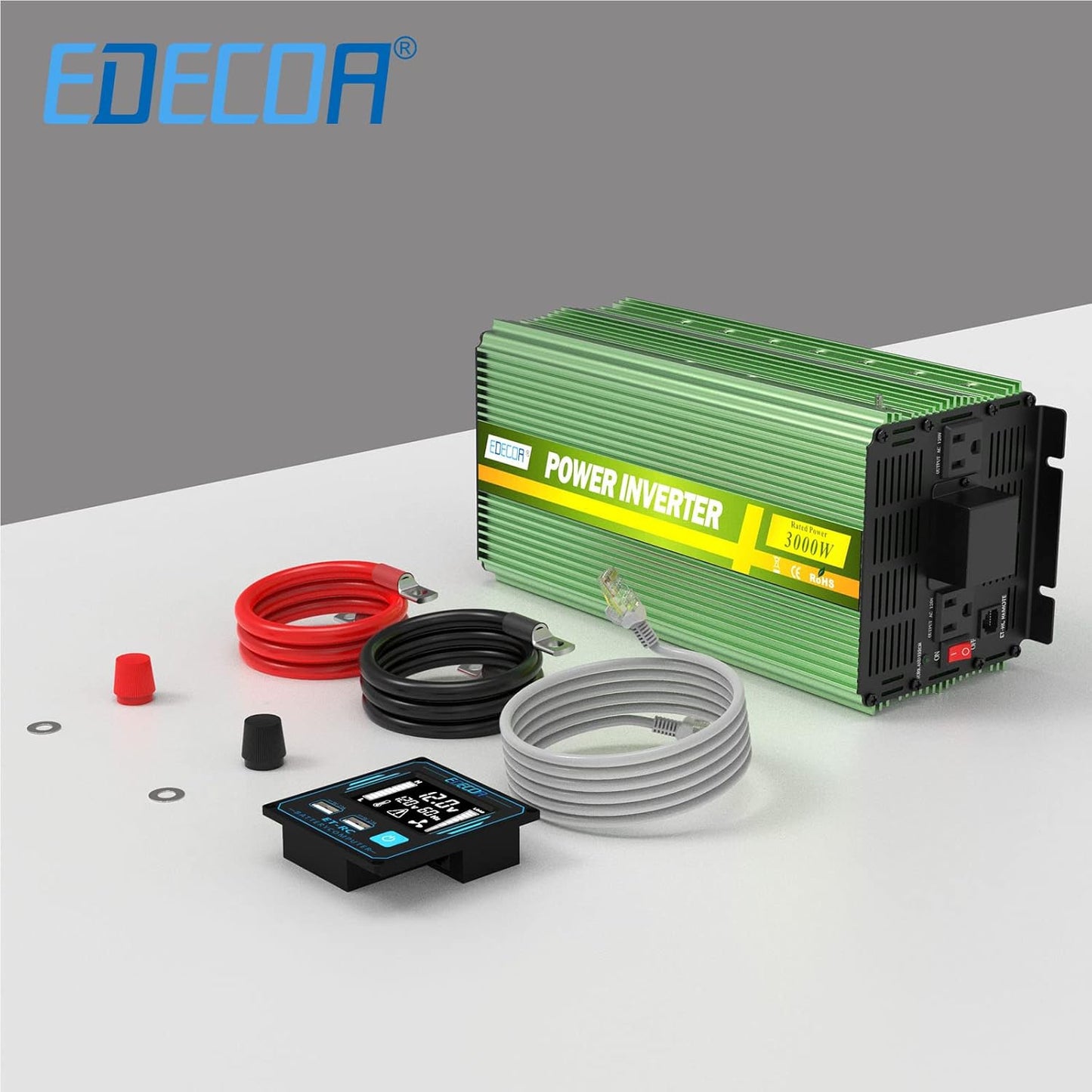 EDECOA 3000 Watt Power Inverter DC 12V to AC 110V 120V 3000W Converter for Car Truck RV with LCD and Dual USB Romte Controller (ETRC Remote)