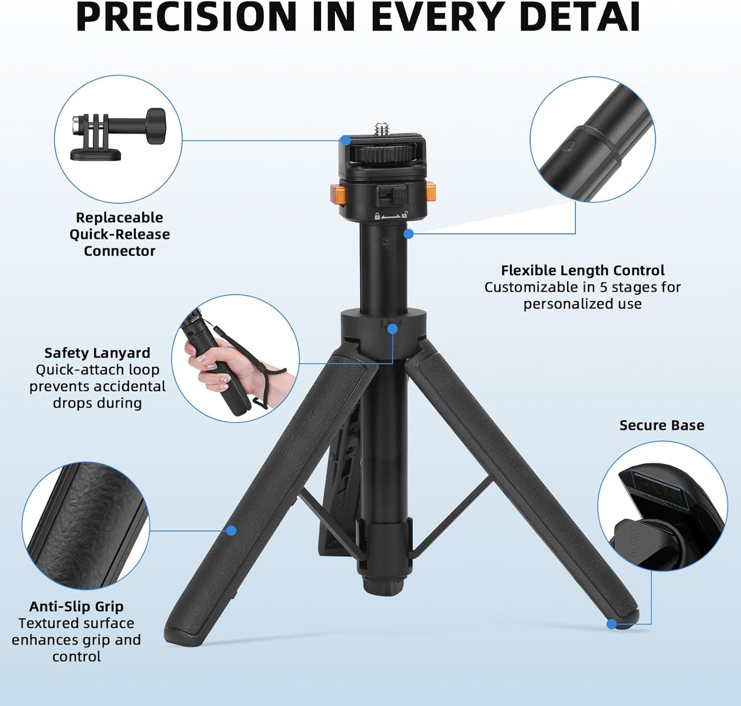 20" Osmo Pocket 3 Tripod for Action Camera, Mini Table Desk Extendable Stand Small Handheld Selfie Stick with Quick Release 1/4'' Screw Vlog for DJI Action 5 Pro for Insta360 X4 X5 X3 Accessories