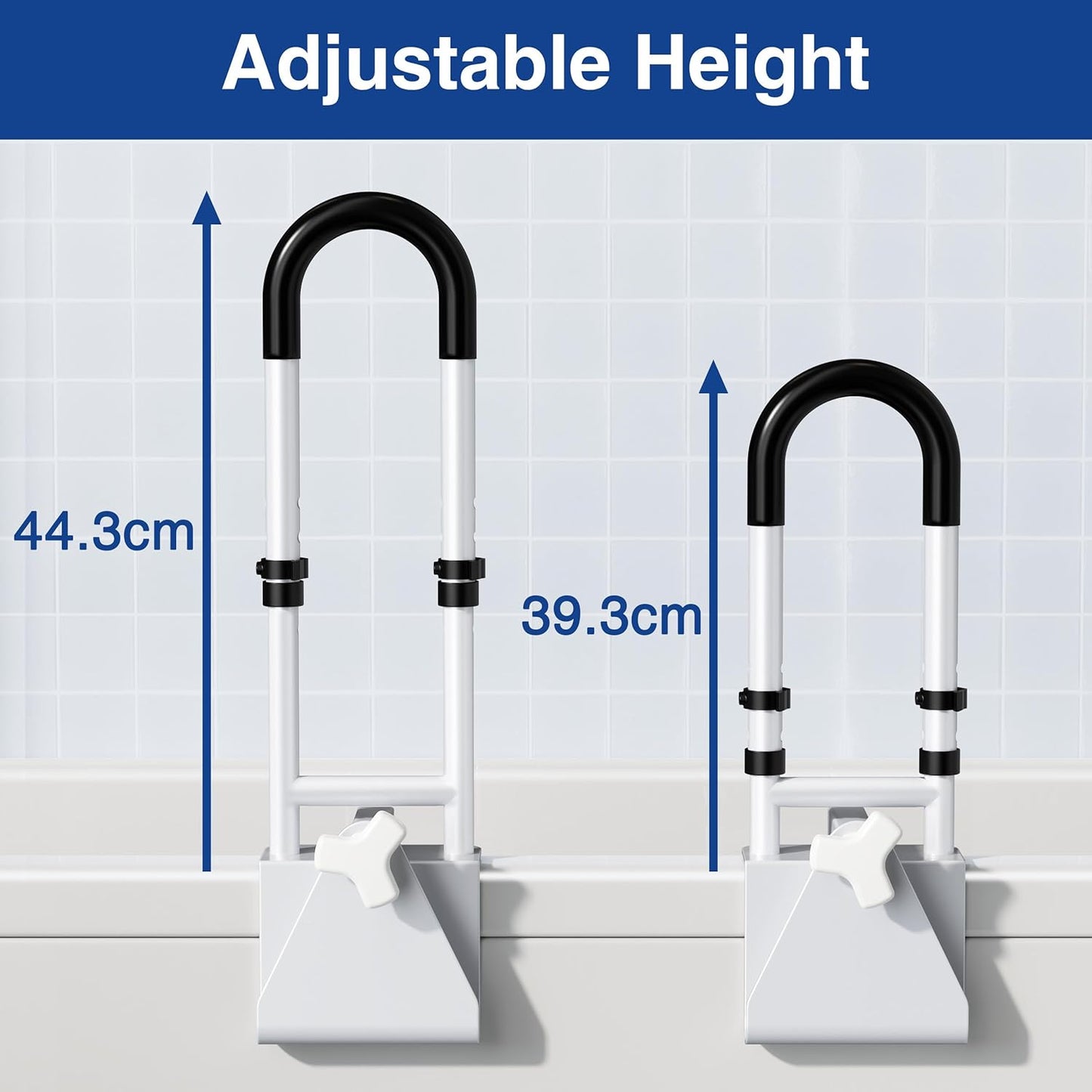 Adjustable Bathtub Safety Rail: Shower Grab Bar Handle for Seniors, Elderly, and Disabled, Fits 3 to 7 Inch Tub Walls, Bathroom Safety Bars with Non-Slip Grip, Supports 300 lbs
