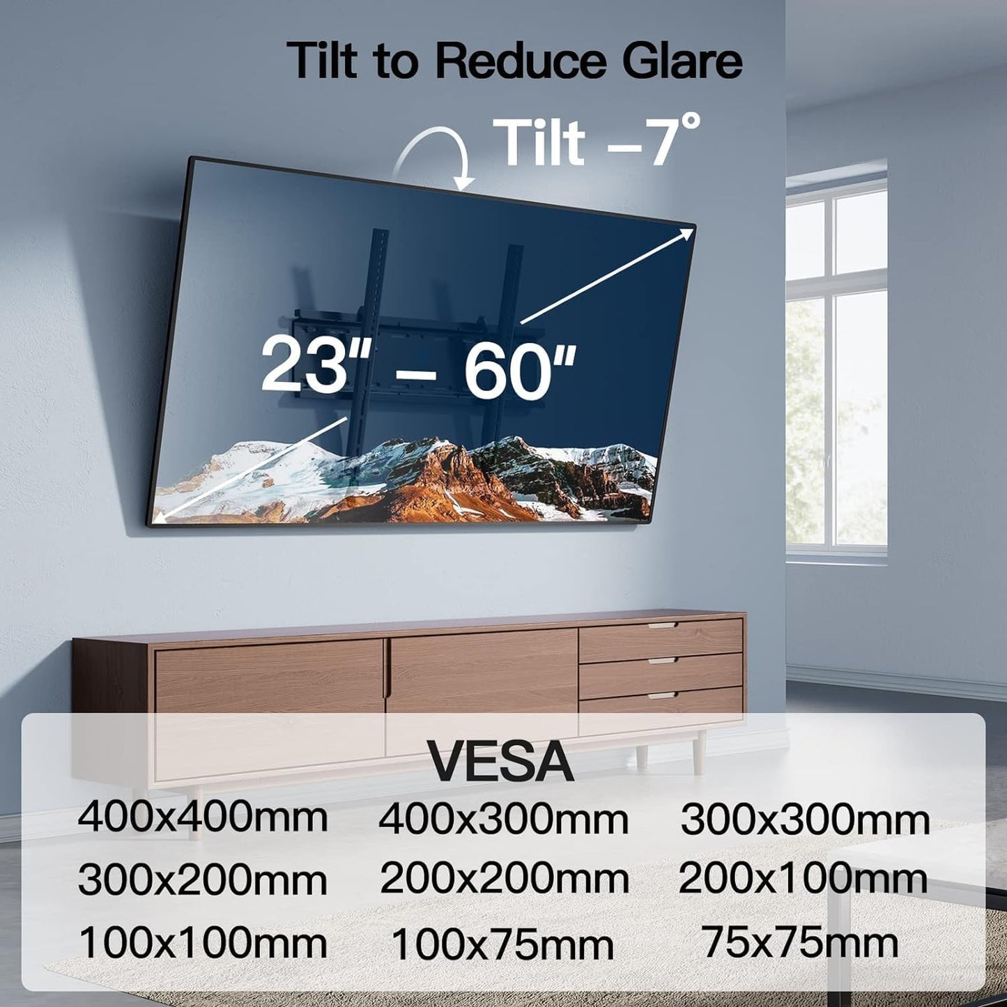 Tilting TV Wall Mount Bracket Low Profile for Most 23-60 Inch LED, LCD, OLED, QLED, 4K Flat Screen TVs up to 115lbs with VESA 400x400mm by PERLESMITH