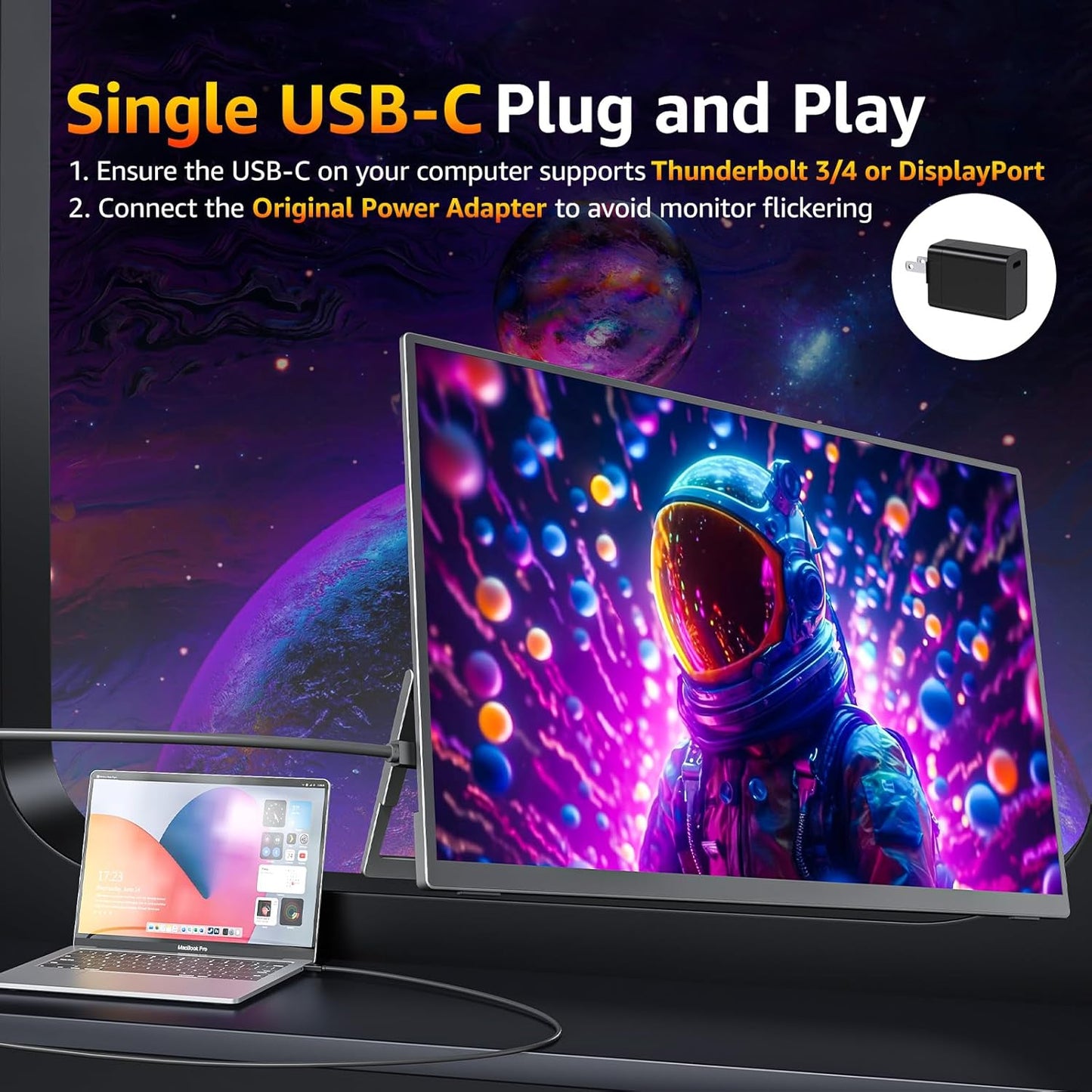 cocopar Portable Monitor 18.5 inch 1080P 100Hz 72% NTSC USB-C HDMI Large Portable Monitor for Laptop MacBook Xbox PS4/5 Switch