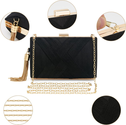 ZOOEASS Women Clutch Bag Evening bag Fringed Evening Handbag,Lady Party Wedding Clutch Purse Chain Shoulder Cross Body Bag - PuriLite