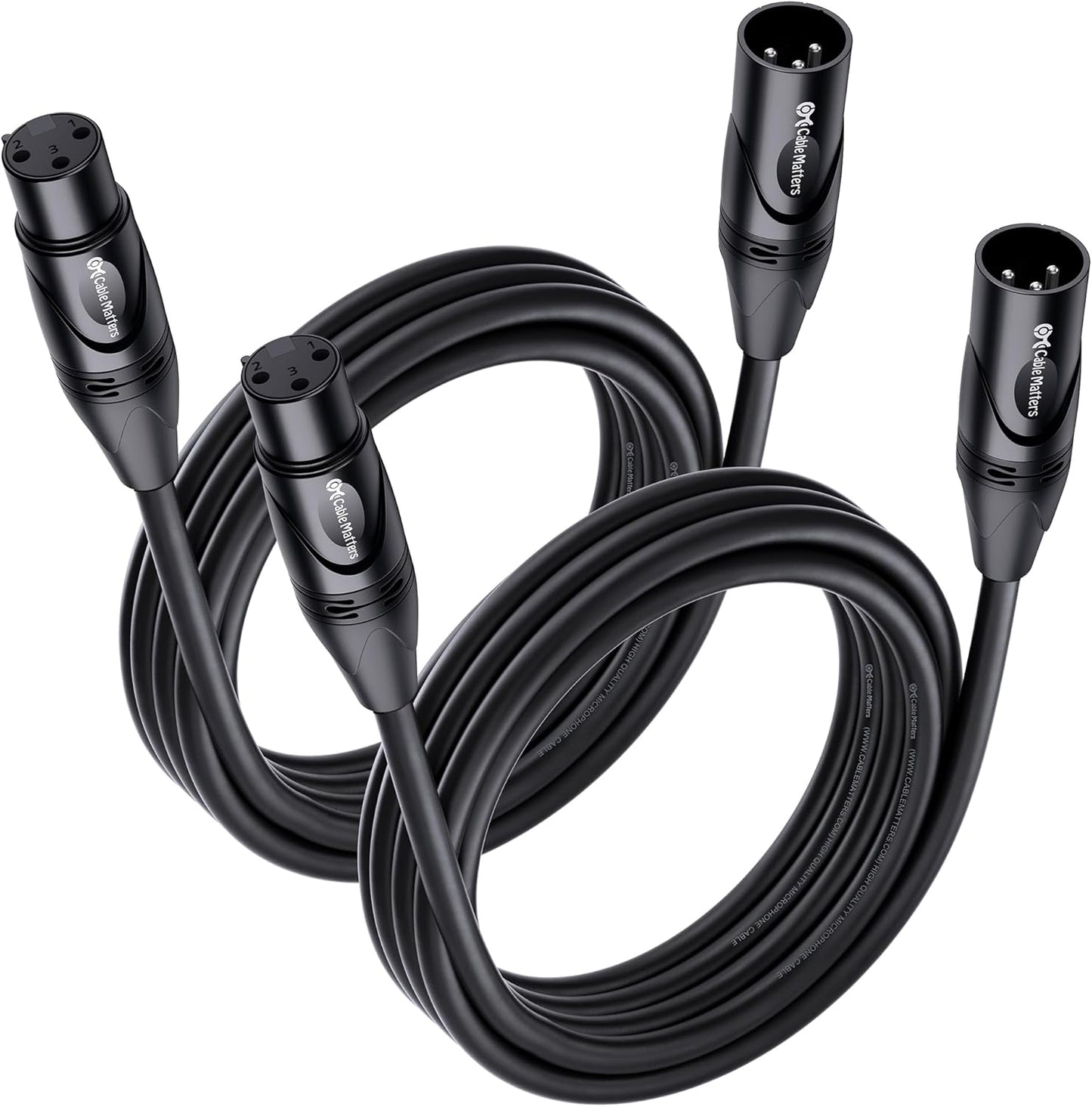 Cable Matters 2-Pack Premium XLR to XLR Cables - 6ft, Male to Female Microphone Cable, Oxygen-Free Copper (OFC) Mic Cord, Black