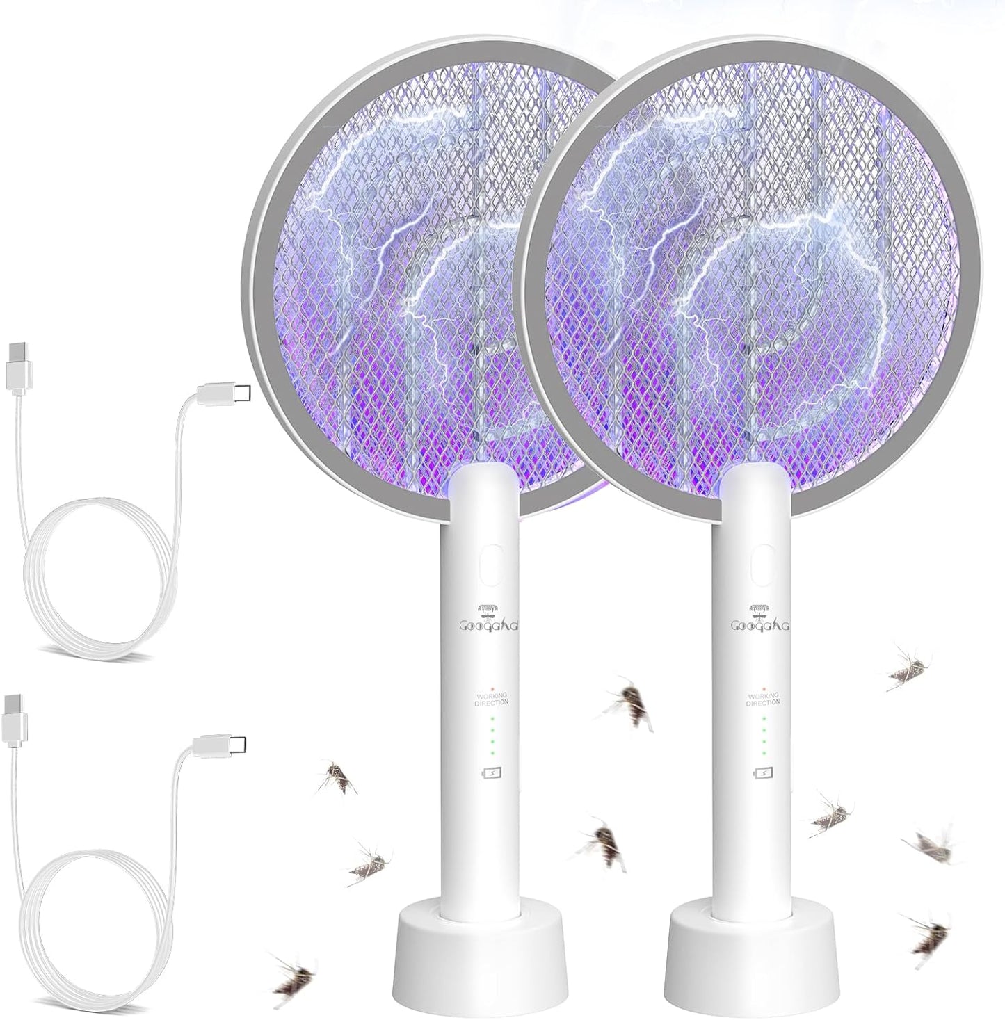 Gooqand Bug Zapper Racket, 2 in 1 Electric Fly Swatte with 3 Layer Safety Mesh, 4000V Fly Zapper with USB Rechargeable, Indoor Outdoor Fly Racket for Bedroom, Kitchen, Camping