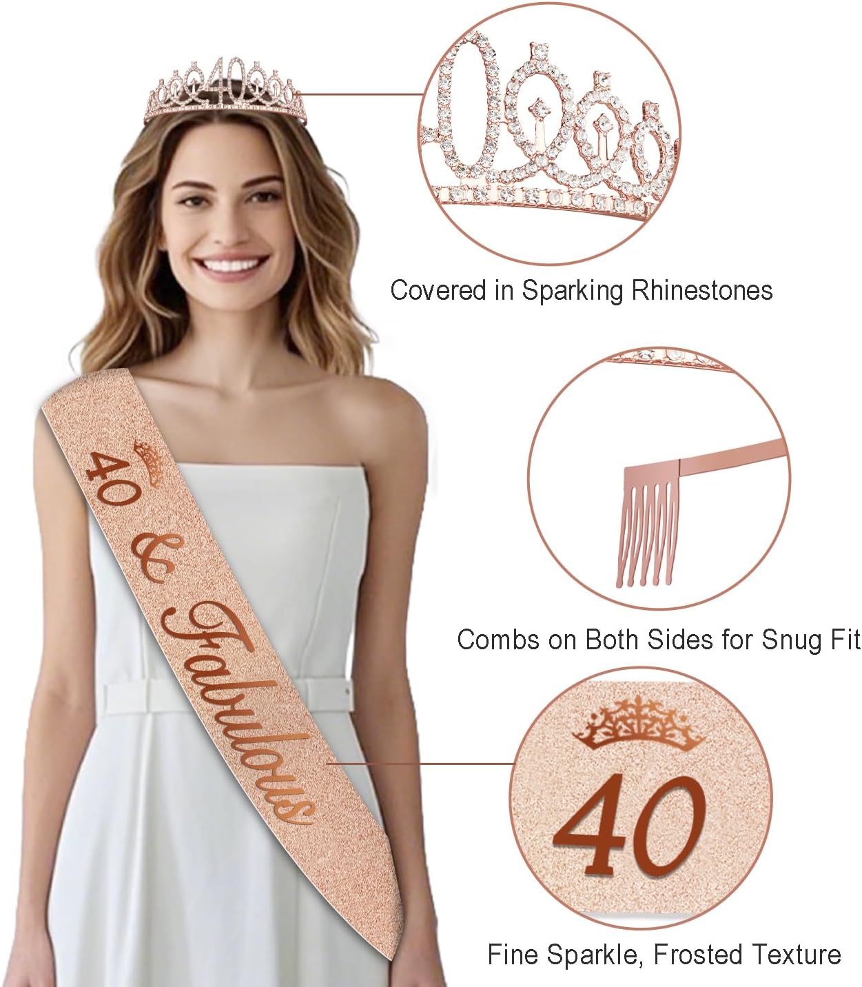 40th Birthday Decorations for Women,32pcs 40th Birthday Party Decorations,Including Backdrop, Crown,Sash,banner, Hanging Swirl,Cake Topper,balloons,Paper Fans,Anniversary Card and paper fans