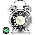 FLOITTUY (Loud Alarm for Deep Sleepers) 4'' Twin Bell Alarm Clock with Backlight for Bedroom and Home Decoration(Black)