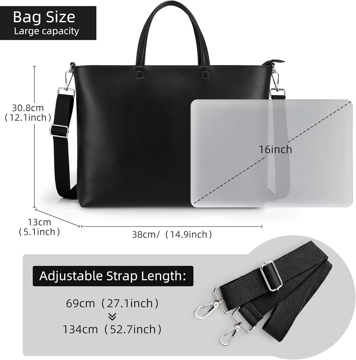 KALIDI Tote Bag Zipper Shoulder Bag Faux Leather Purses for Women Large Casual Handbag Work Dating College