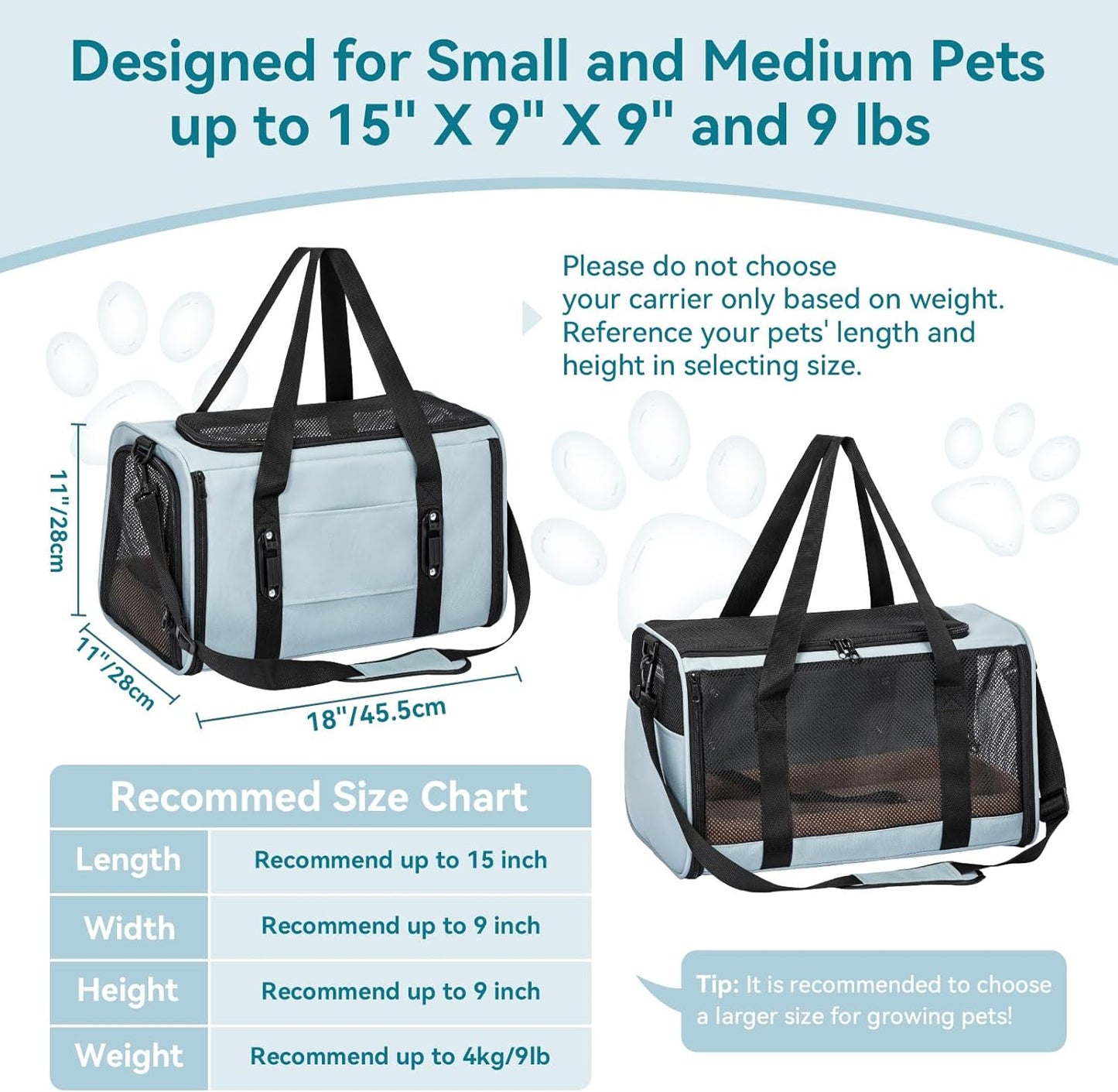 Petsfit Pet Carrier Airline Approved, Soft-Sided Cat Carrier with Patented Car Buckle, Lightweight and Collapsible with Adjustable Shoulder Strap, Soft Cushion,Green