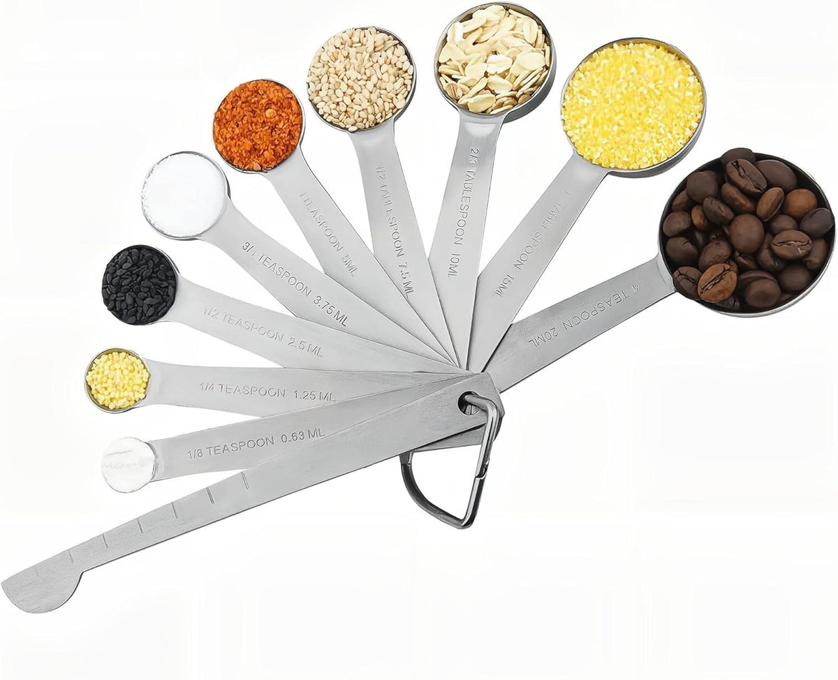 Smithcraft Measuring Cups and Spoons Set 18, Stainless Steel Measuring Cups and Spoons Set, 18/8(304) Steel Heavy Duty 8 Measuring Cups & 9 Measuring Spoons & 1 Stick for Kitchen & Baking Measuring - PuriLite