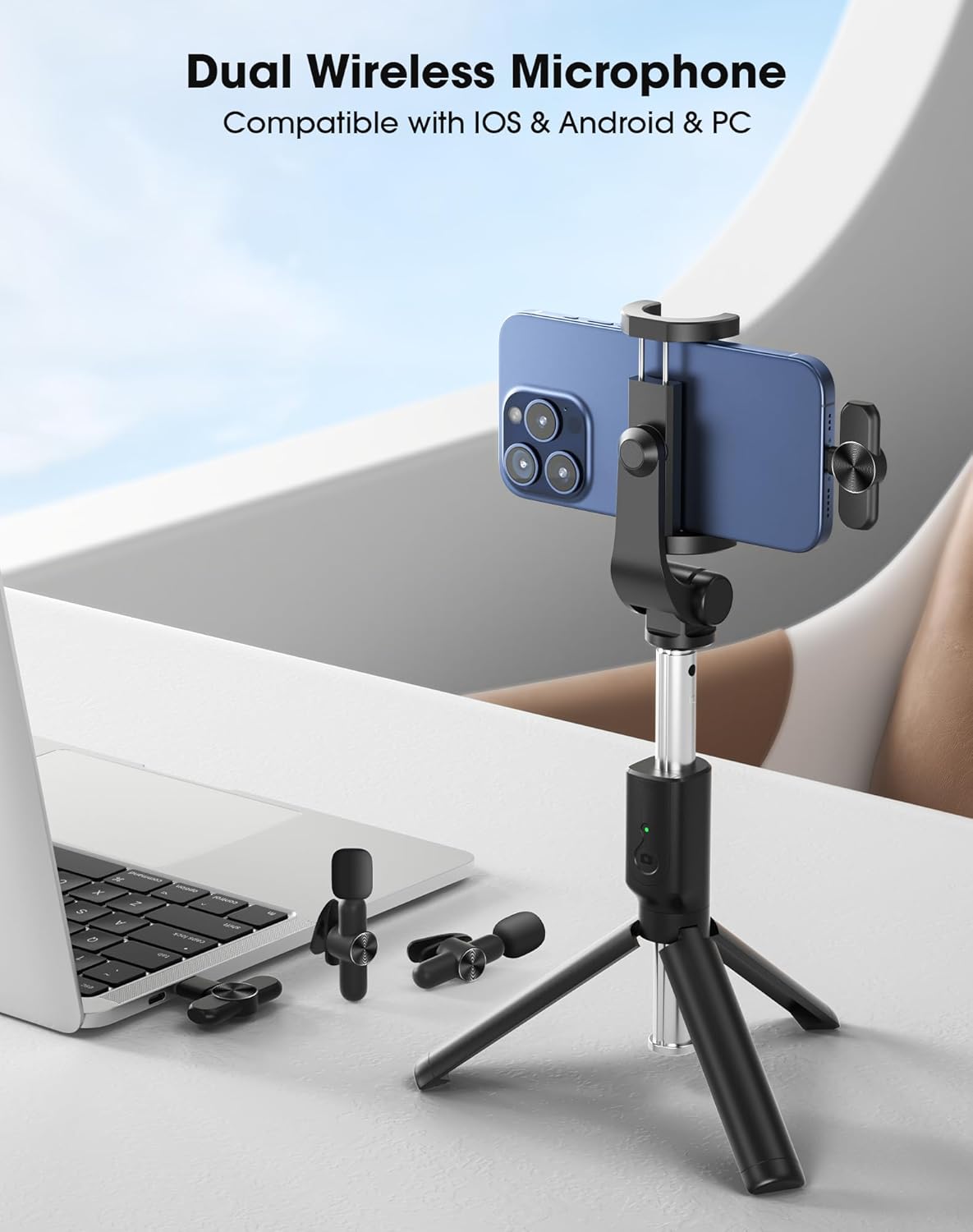 CKOKC Wireless Microphone for iPhone - Android Phone and Laptop PC, USB Microphones for Podcasting, Lavalier Microphone for Interview Video Vlog YouTube